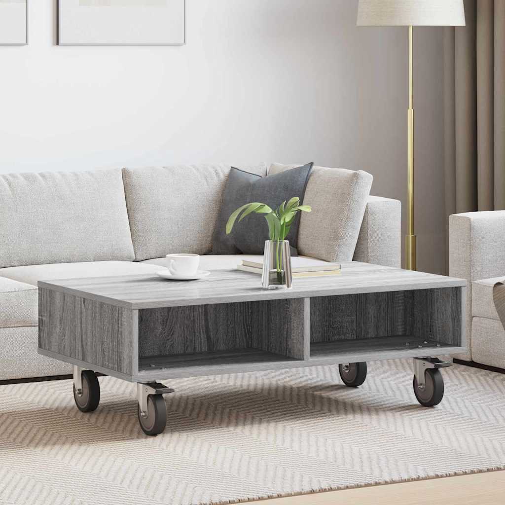 Tavolino con Ruote Grigio Sonoma 90 x 50 x 30 cm