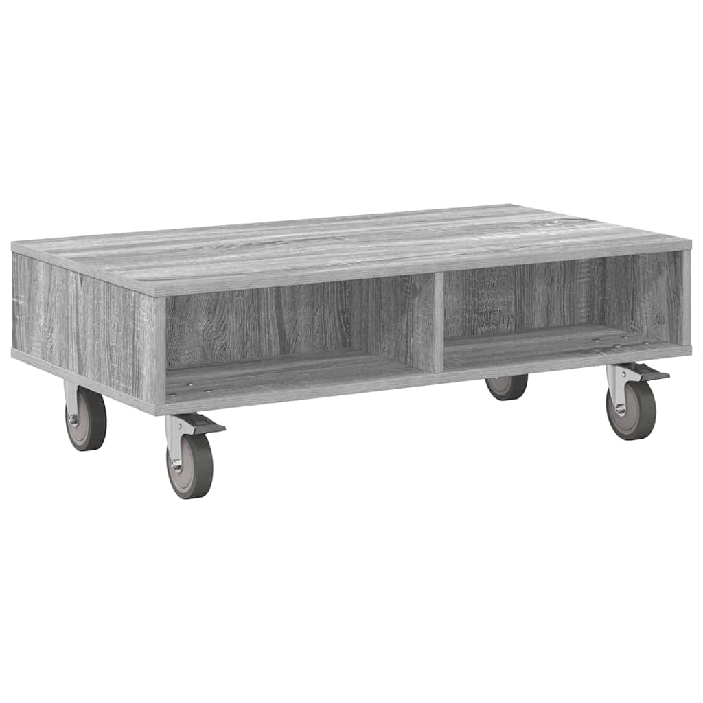 Tavolino con Ruote Grigio Sonoma 90 x 50 x 30 cm