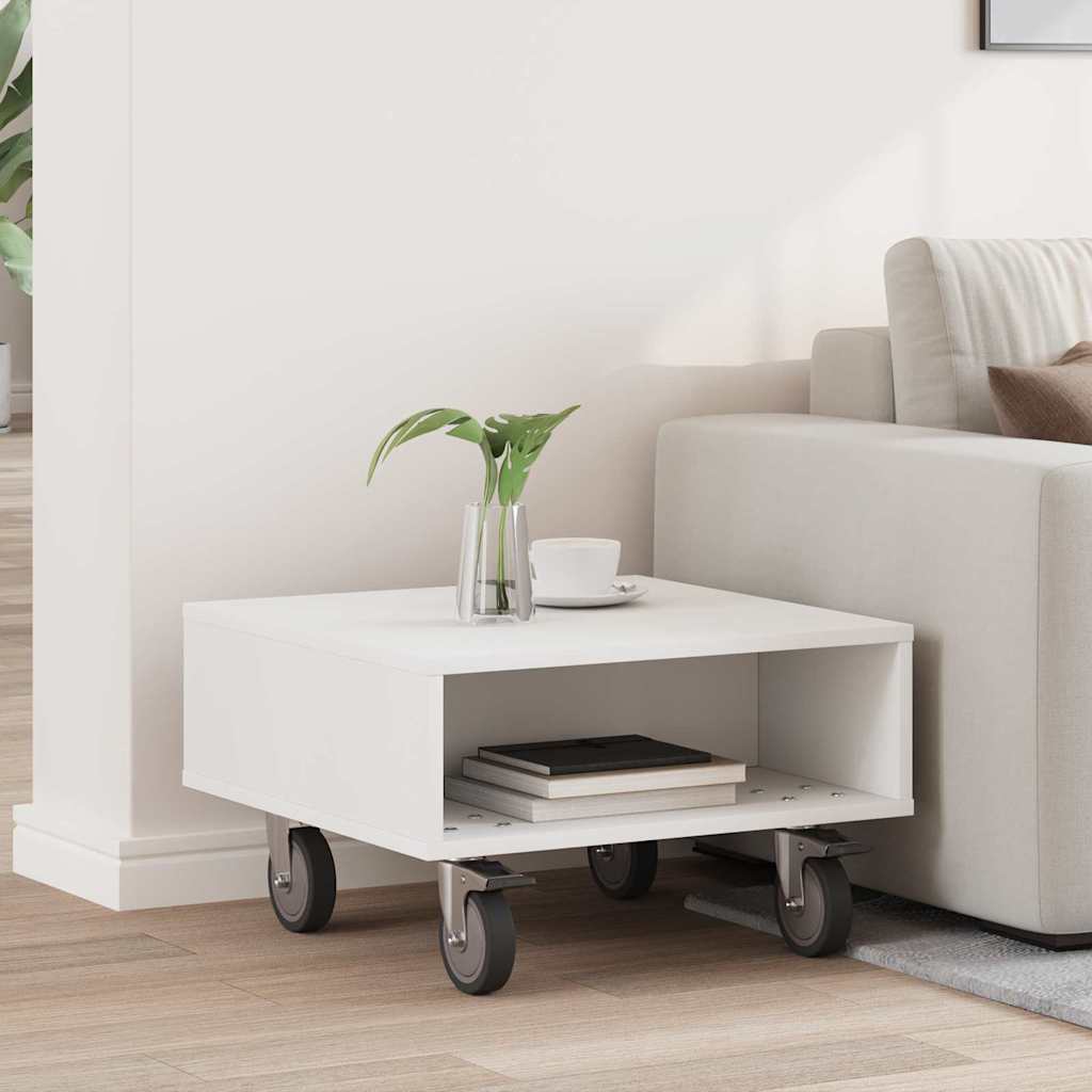 Tavolino con Ruote Bianco 50,5 x 50 x 30 cm Legno multistrato