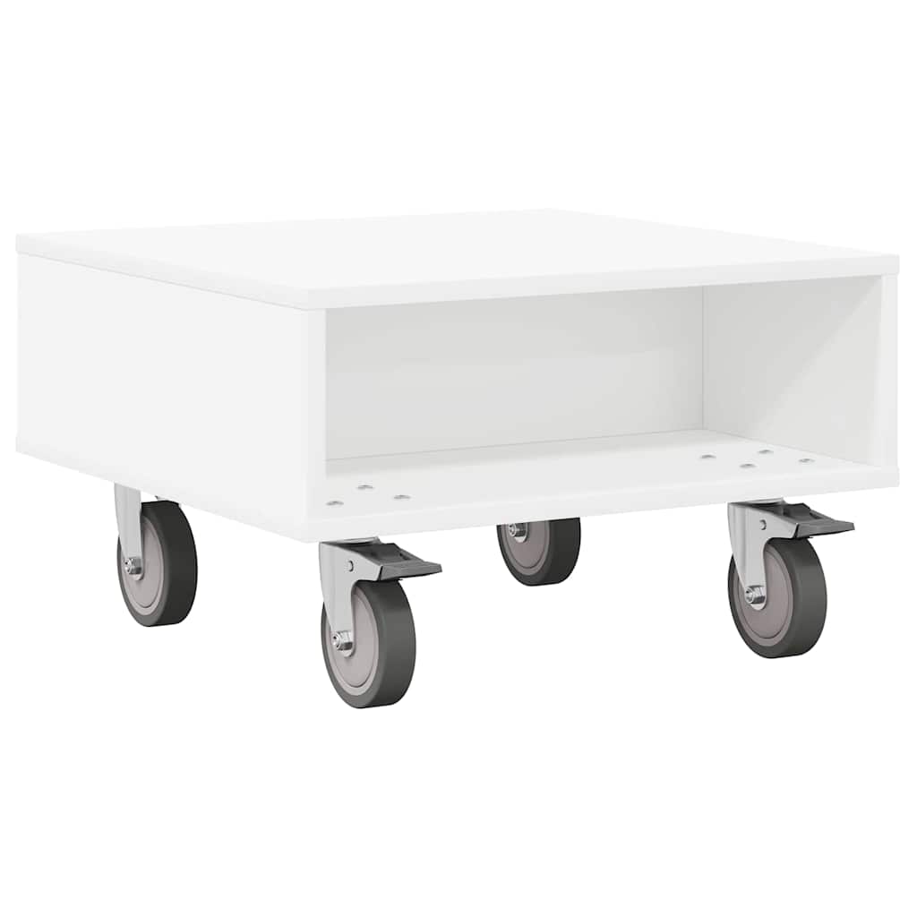 Tavolino con Ruote Bianco 50,5 x 50 x 30 cm Legno multistrato