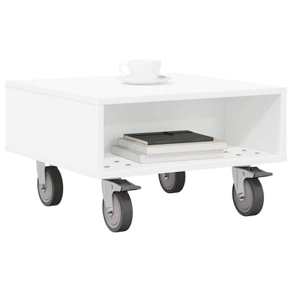 Tavolino con Ruote Bianco 50,5 x 50 x 30 cm Legno multistrato