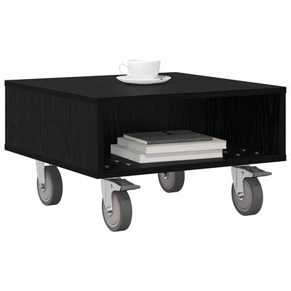 Tavolino con Ruote Rovere Nero 50,5 x 50 x 30 cm