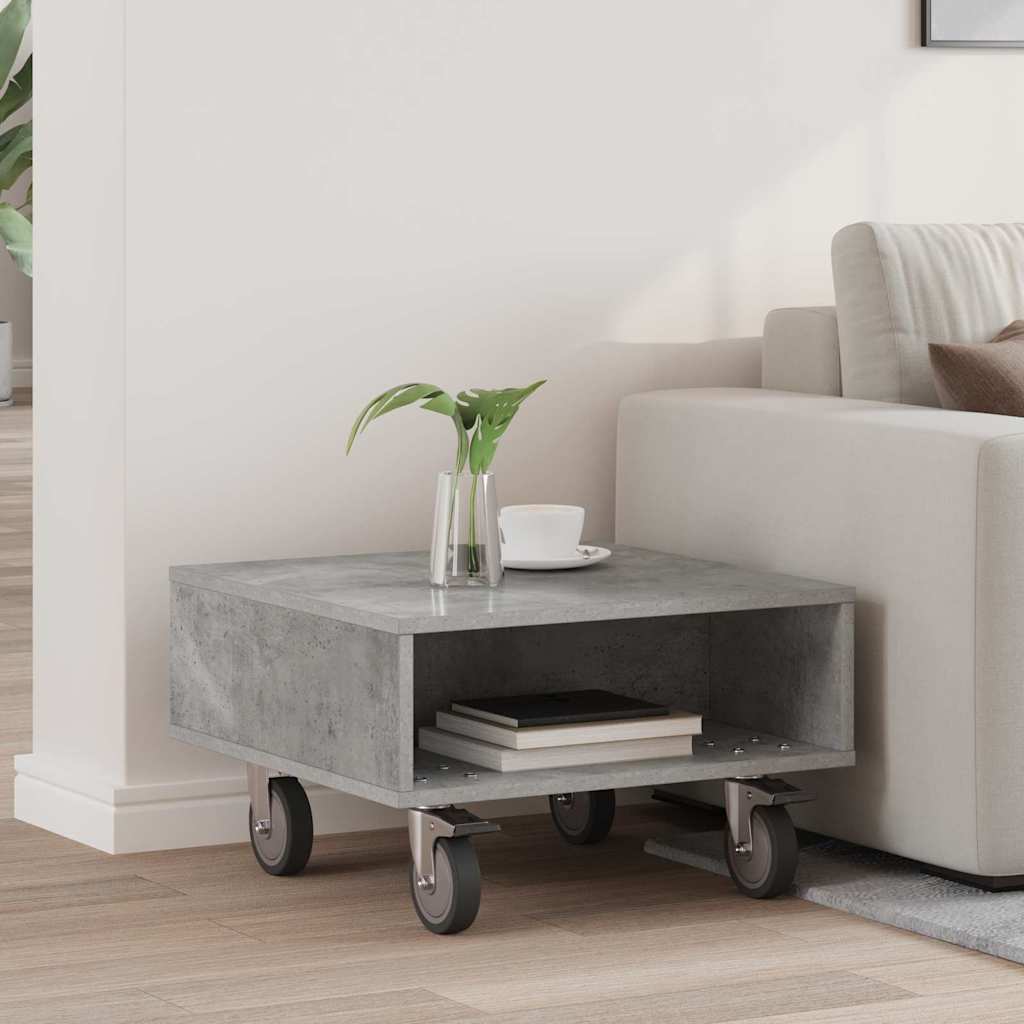 Tavolino con Ruote Grigio cemento 50,5 x 50 x 30 cm