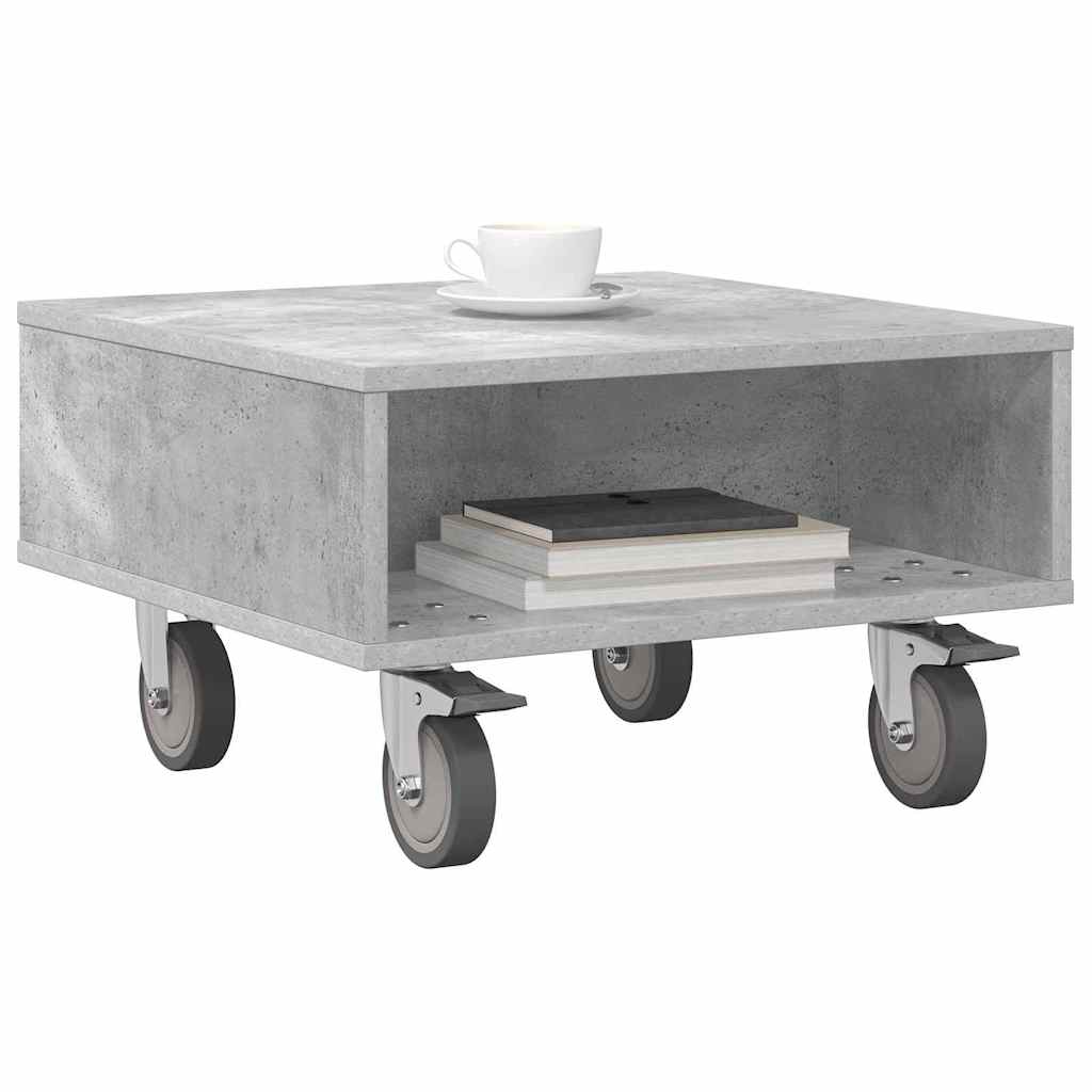 Tavolino con Ruote Grigio cemento 50,5 x 50 x 30 cm