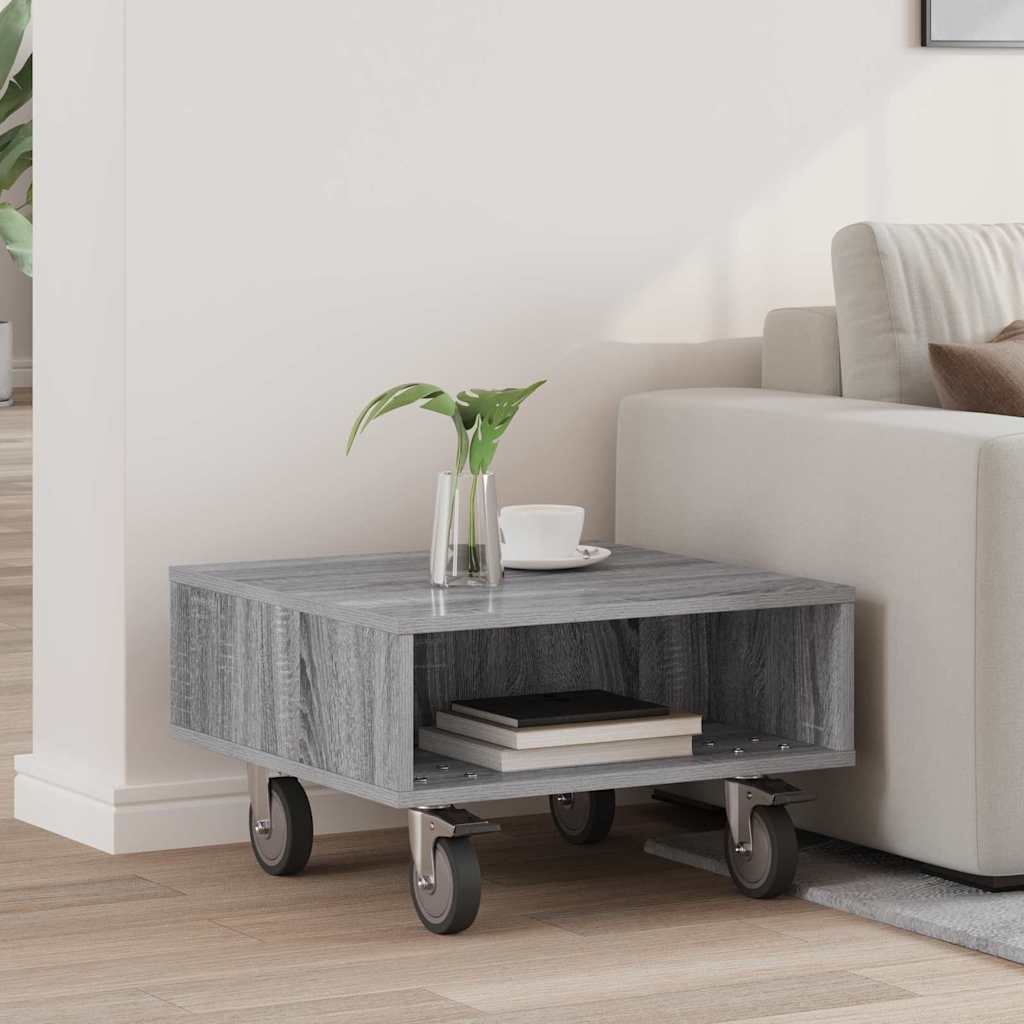Tavolino con Ruote Grigio Sonoma 50,5 x 50 x 30 cm