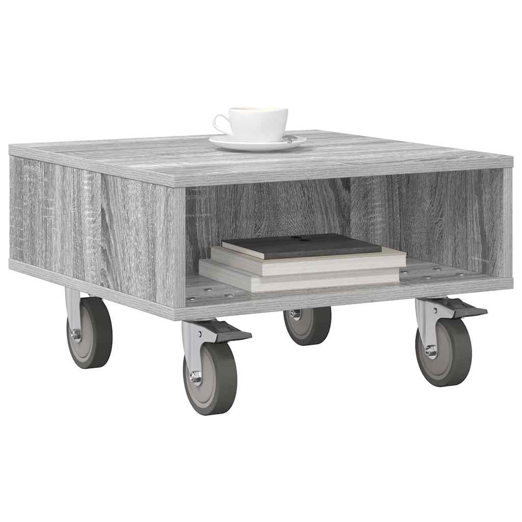 Tavolino con Ruote Grigio Sonoma 50,5 x 50 x 30 cm
