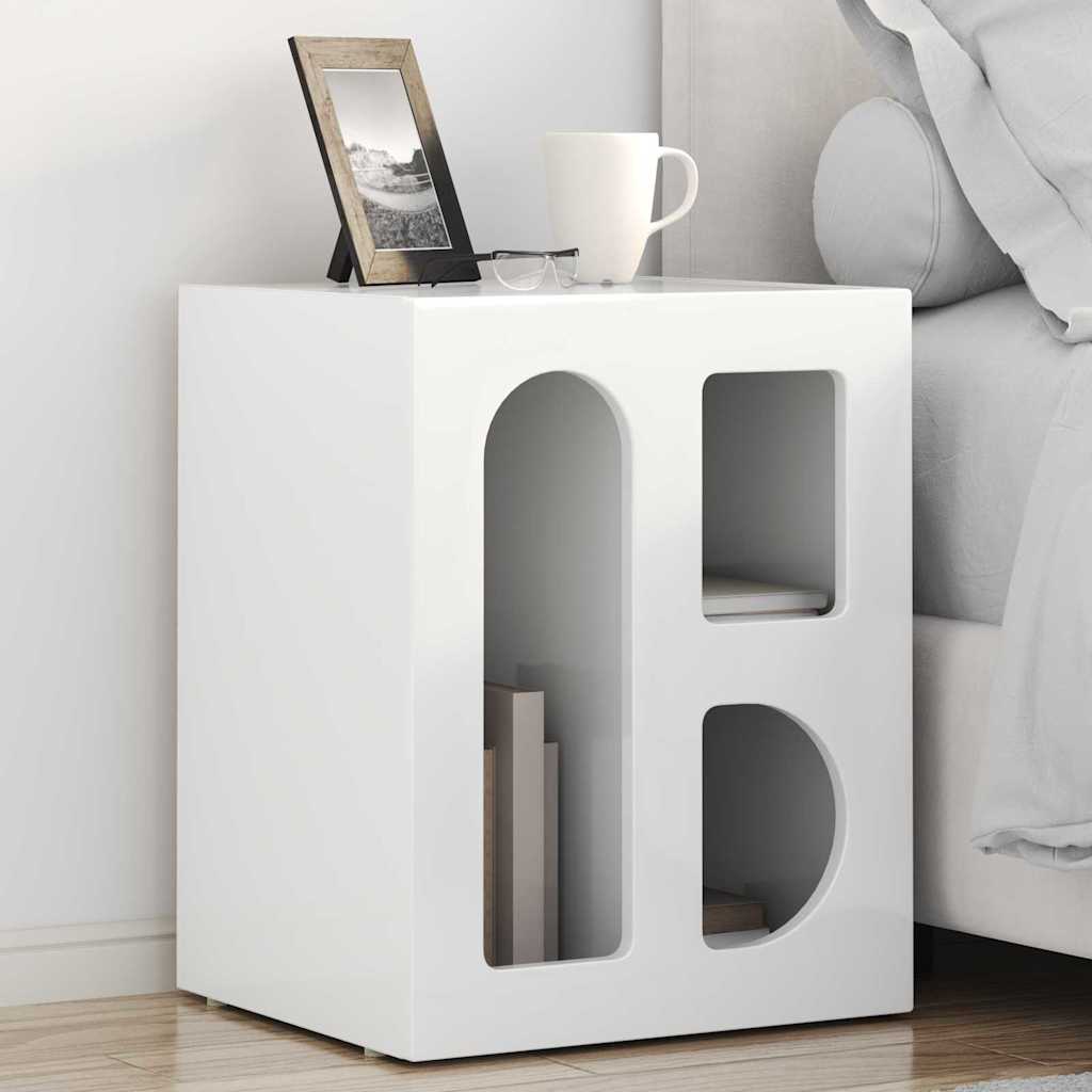 Comodino Bianco Lucido 40 x 35 x 50 cm Legno multistrato