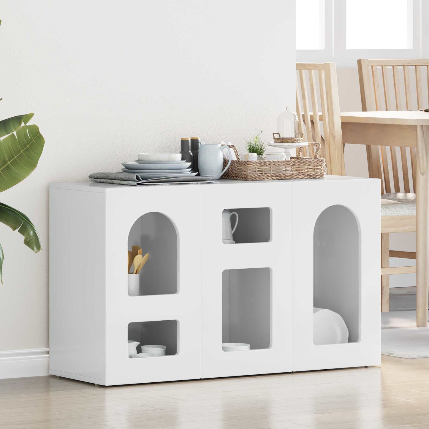 Credenza Bianco Lucido 100 x 35 x 59 cm Legno multistrato