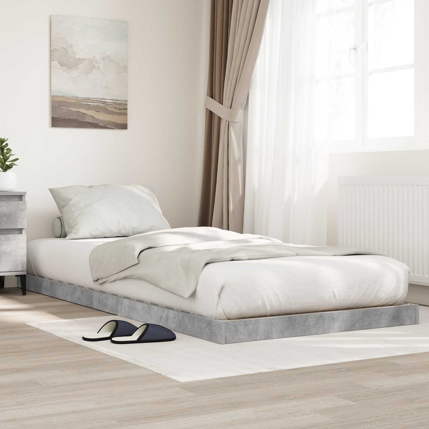 Struttura letto a terra Grigio cemento 75 x 190 cm