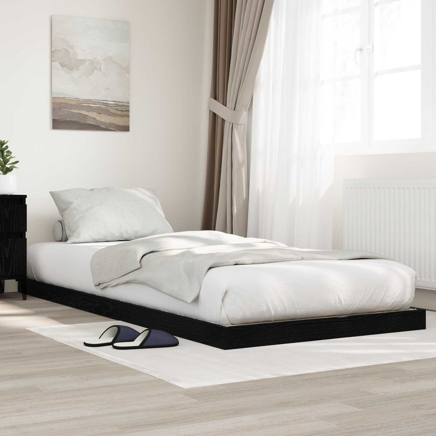 Struttura letto a terra Rovere Nero 100 x 200 cm