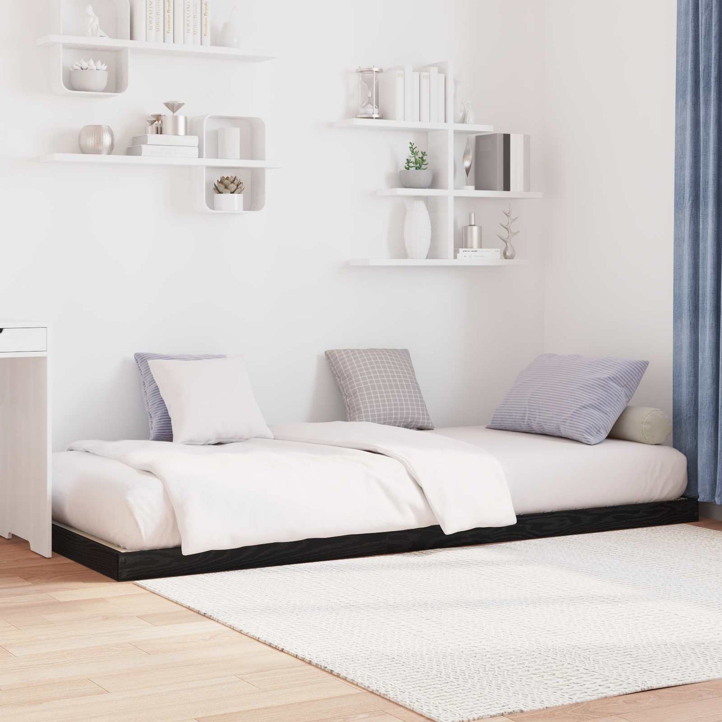 Struttura letto a terra Rovere Nero 100 x 200 cm