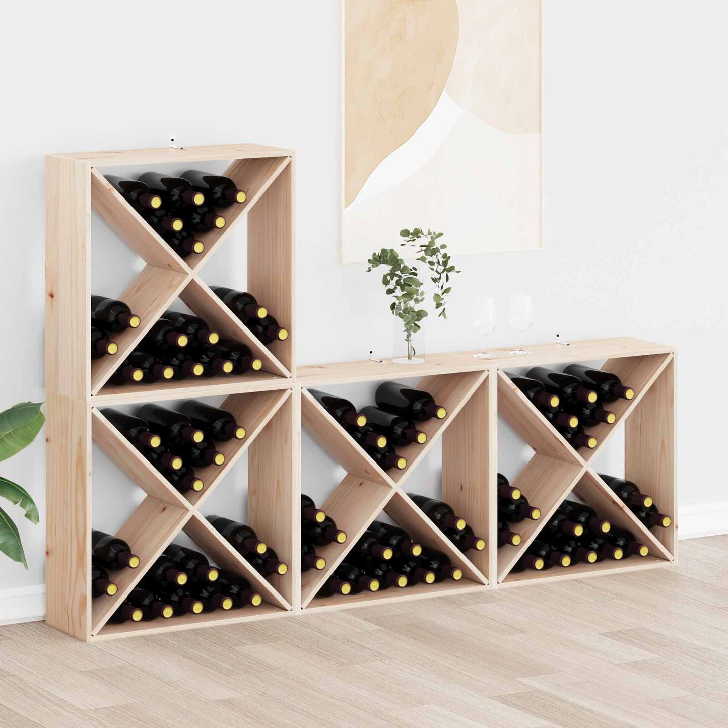 Portabottiglie 4 pcs Naturale 62 x 25 x 62 cm Pino massello