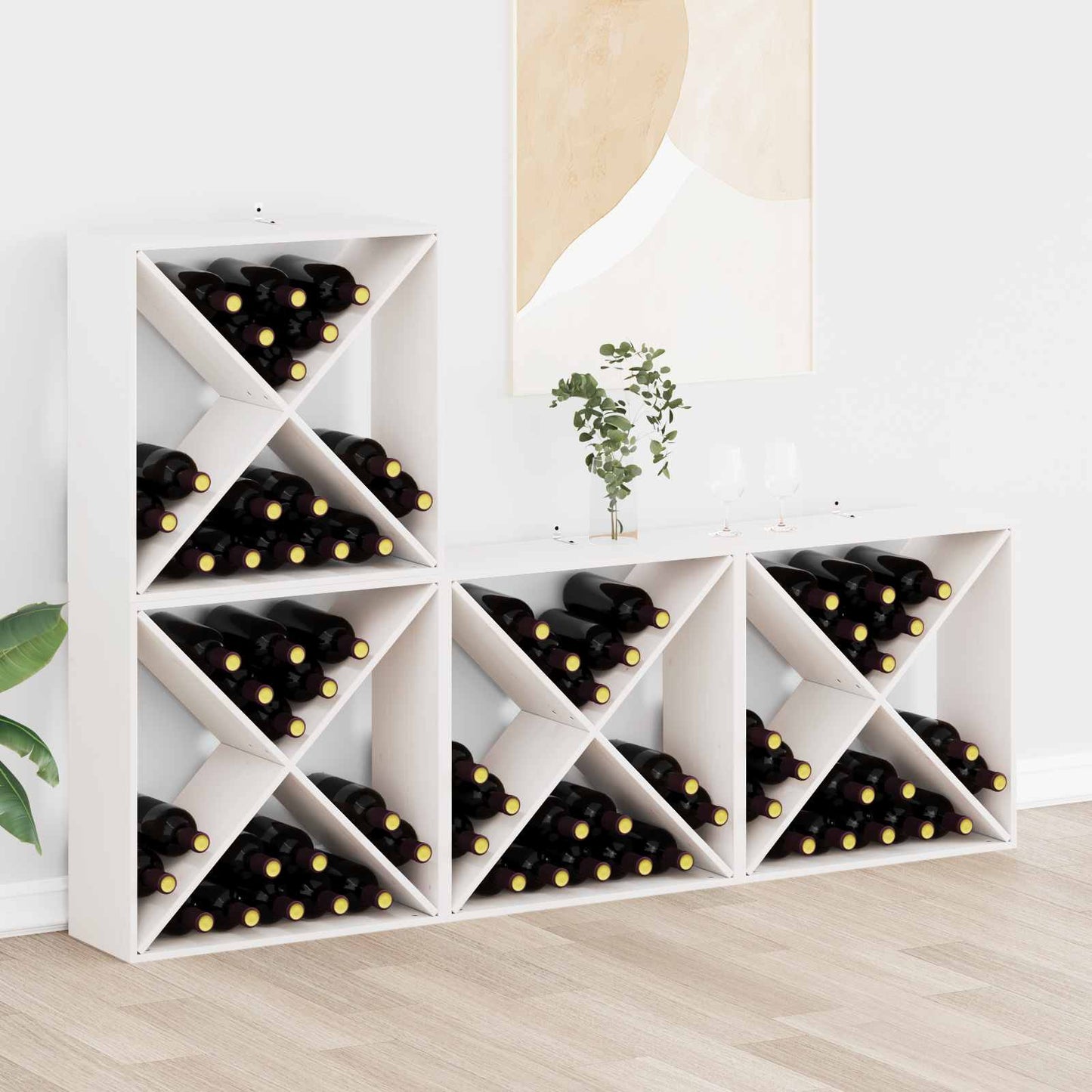 Portabottiglie 4 pcs Bianco 62 x 25 x 62 cm Pino massello