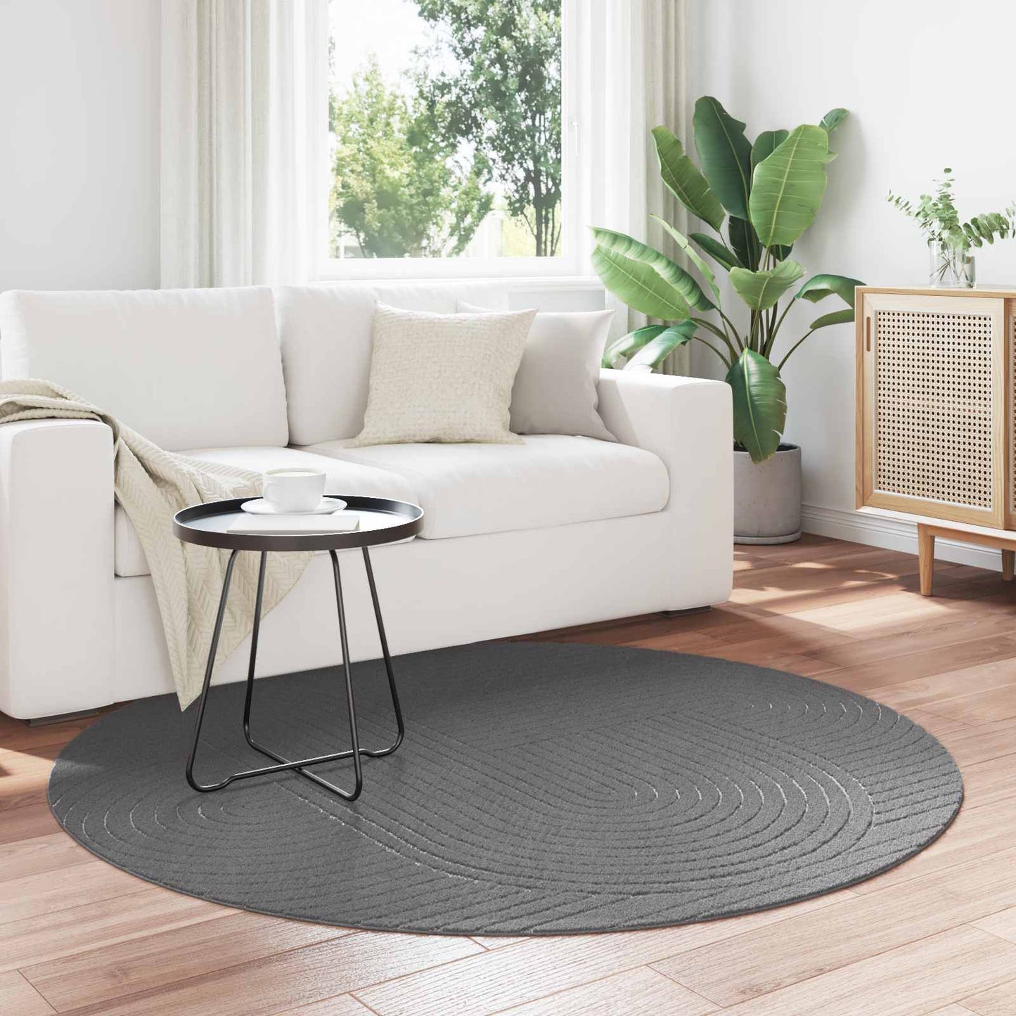 Tappeti per area Rotondo PALMERAS Antracite Ã˜ 160 CM Poliestere