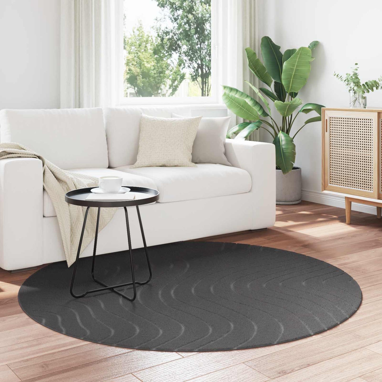Tappeti per area Rotondo PALMERAS Antracite ÃƒËœ 120 CM Poliestere