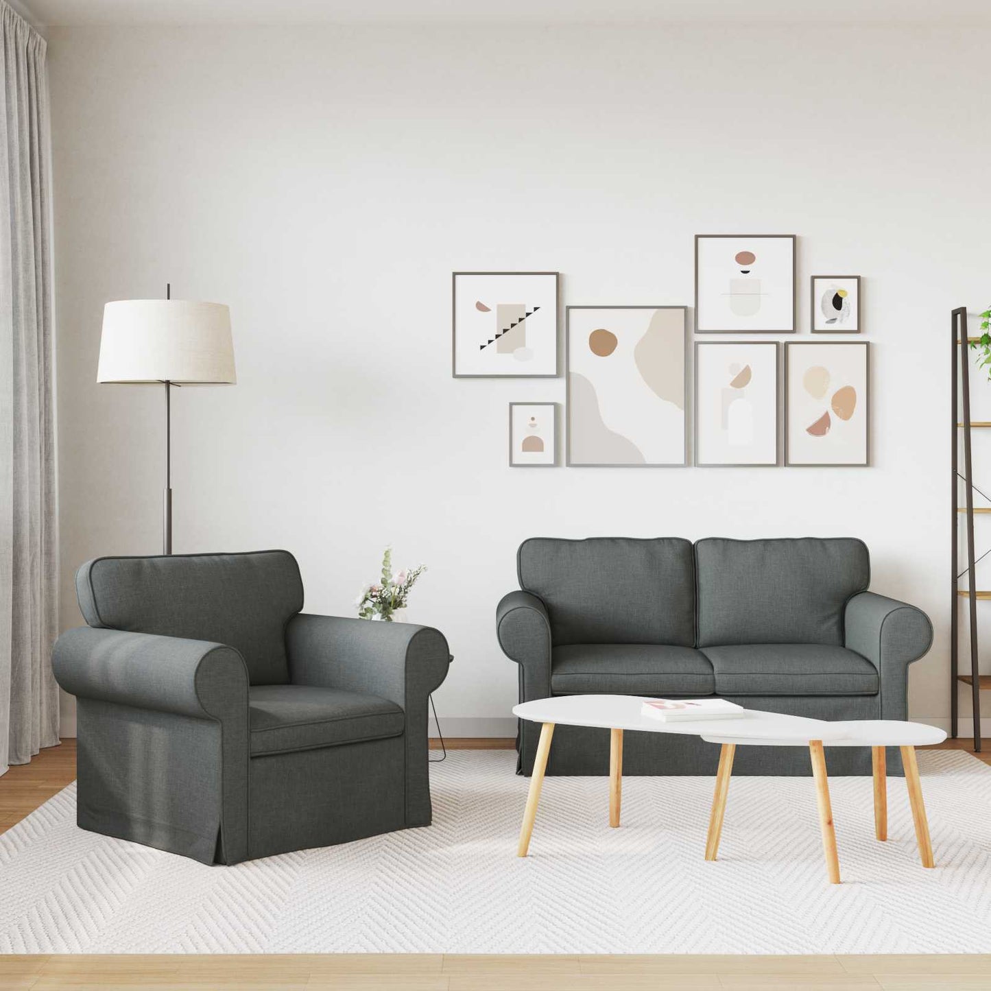 Set di divani 2 pcs Grigio scuro 155 x 82 x 80 cm Tessuto