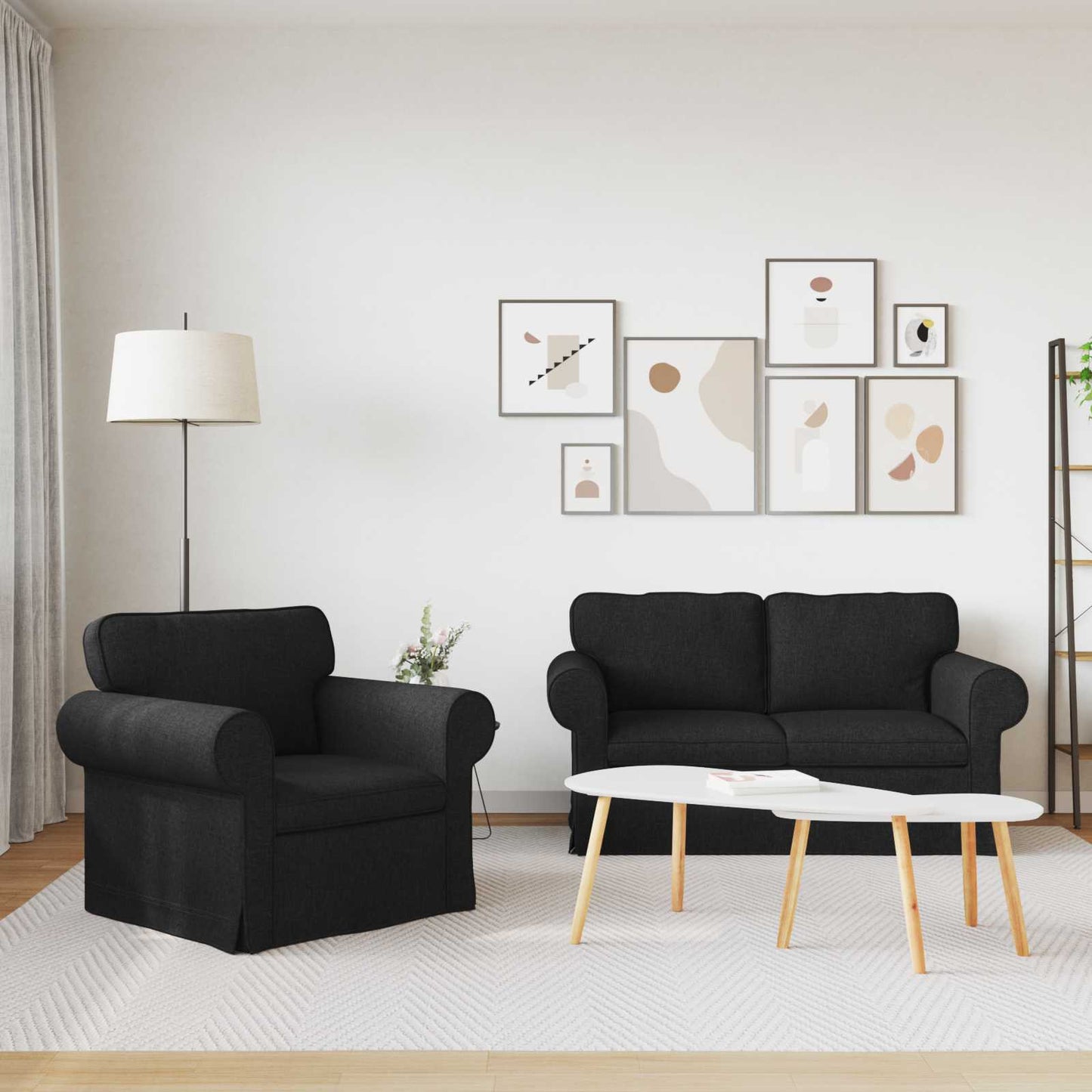 Set di divani 2 pcs Nero 155 x 82 x 80 cm Tessuto