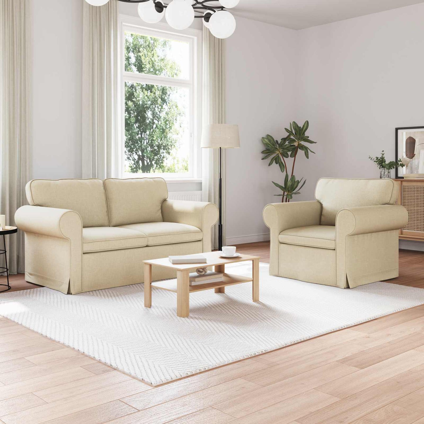 Set di divani 2 pcs Crema 155 x 82 x 80 cm Tessuto