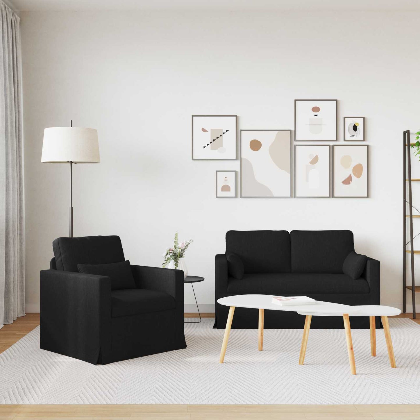 Set di divani 2 pcs Nero 139 x 78 x 80 cm Tessuto