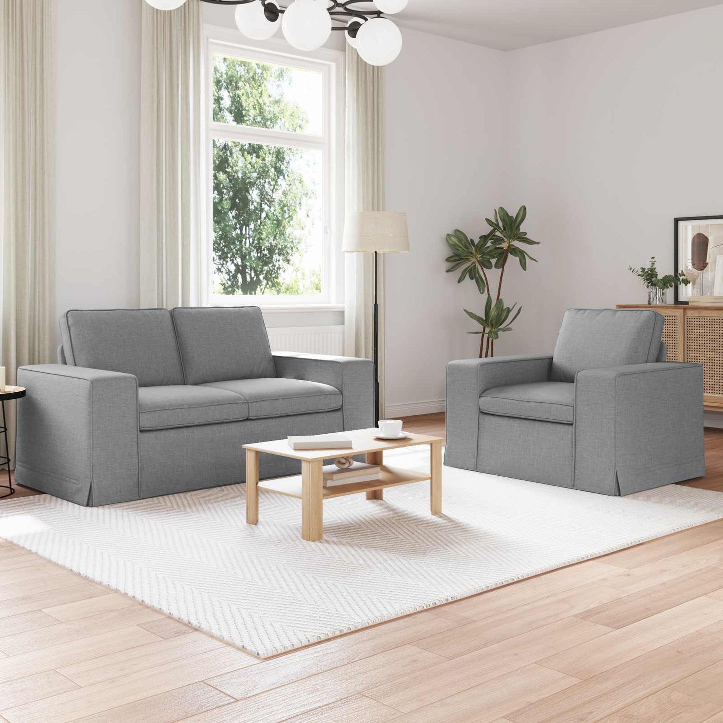 Set di divani 2 pcs Grigio chiaro 182 x 80 x 82 cm Tessuto