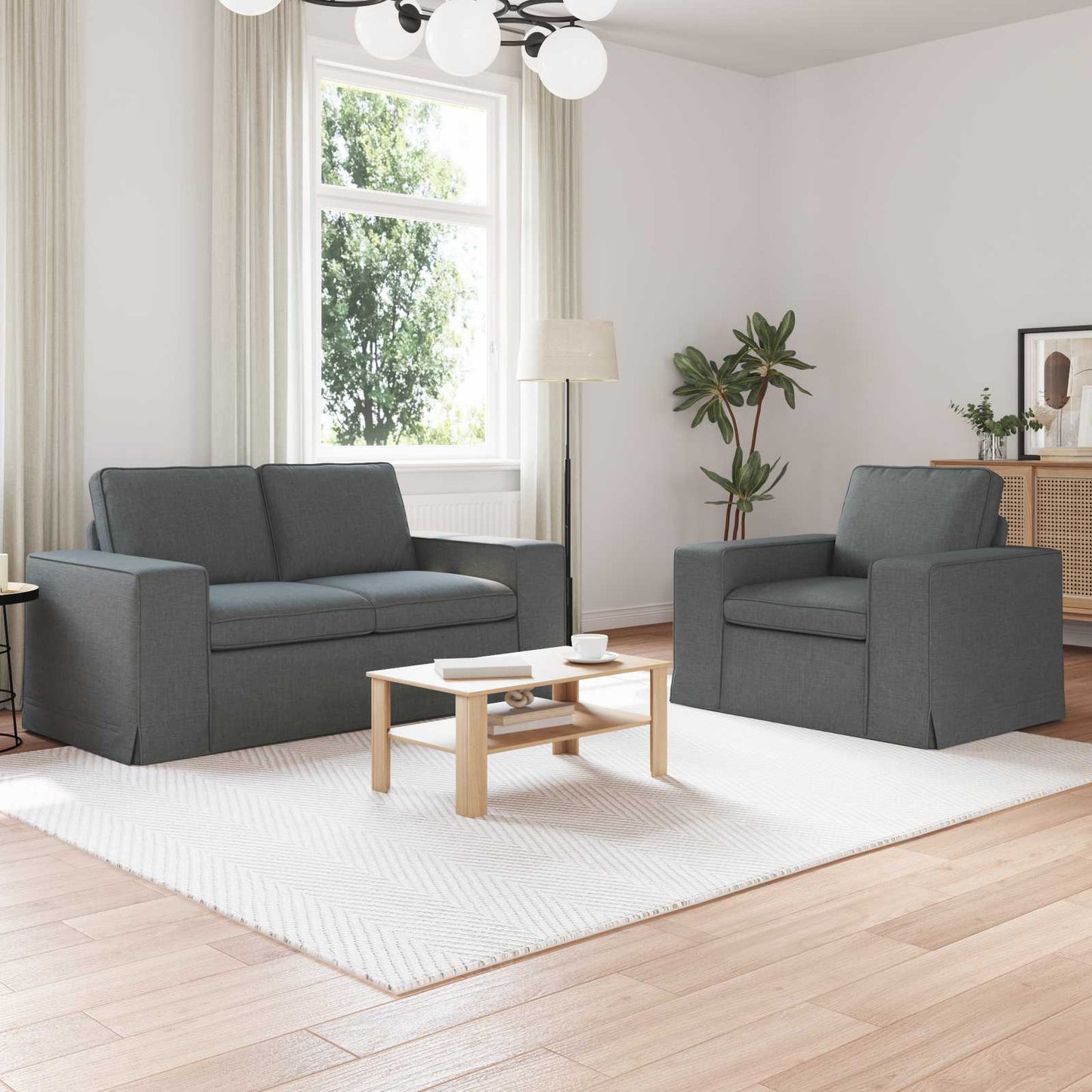 Set di divani 2 pcs Grigio scuro 182 x 80 x 82 cm Tessuto