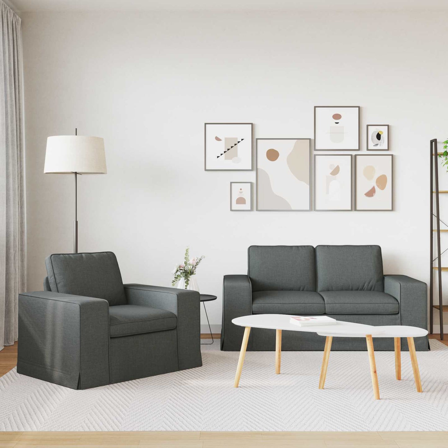 Set di divani 2 pcs Grigio scuro 182 x 80 x 82 cm Tessuto