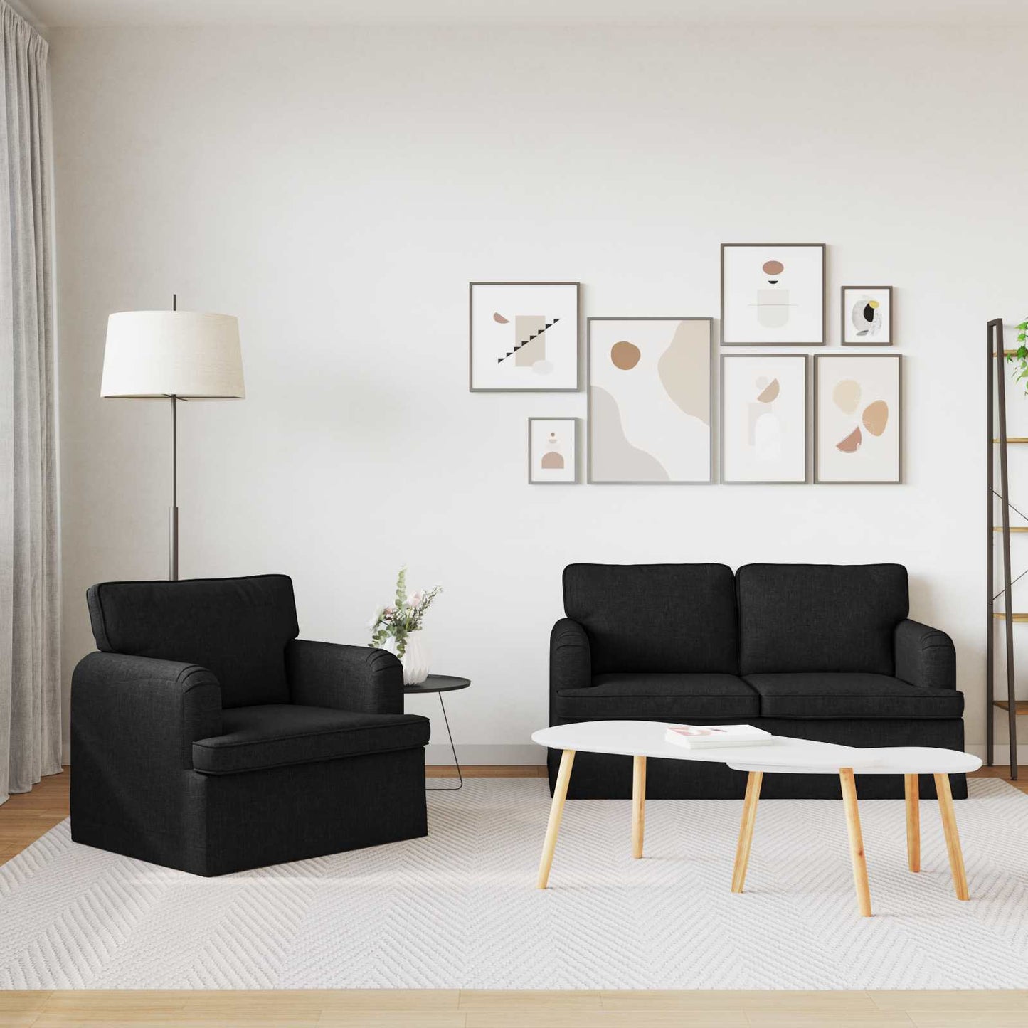 Set di divani 2 pcs Nero 144 x 80 x 85 cm Tessuto