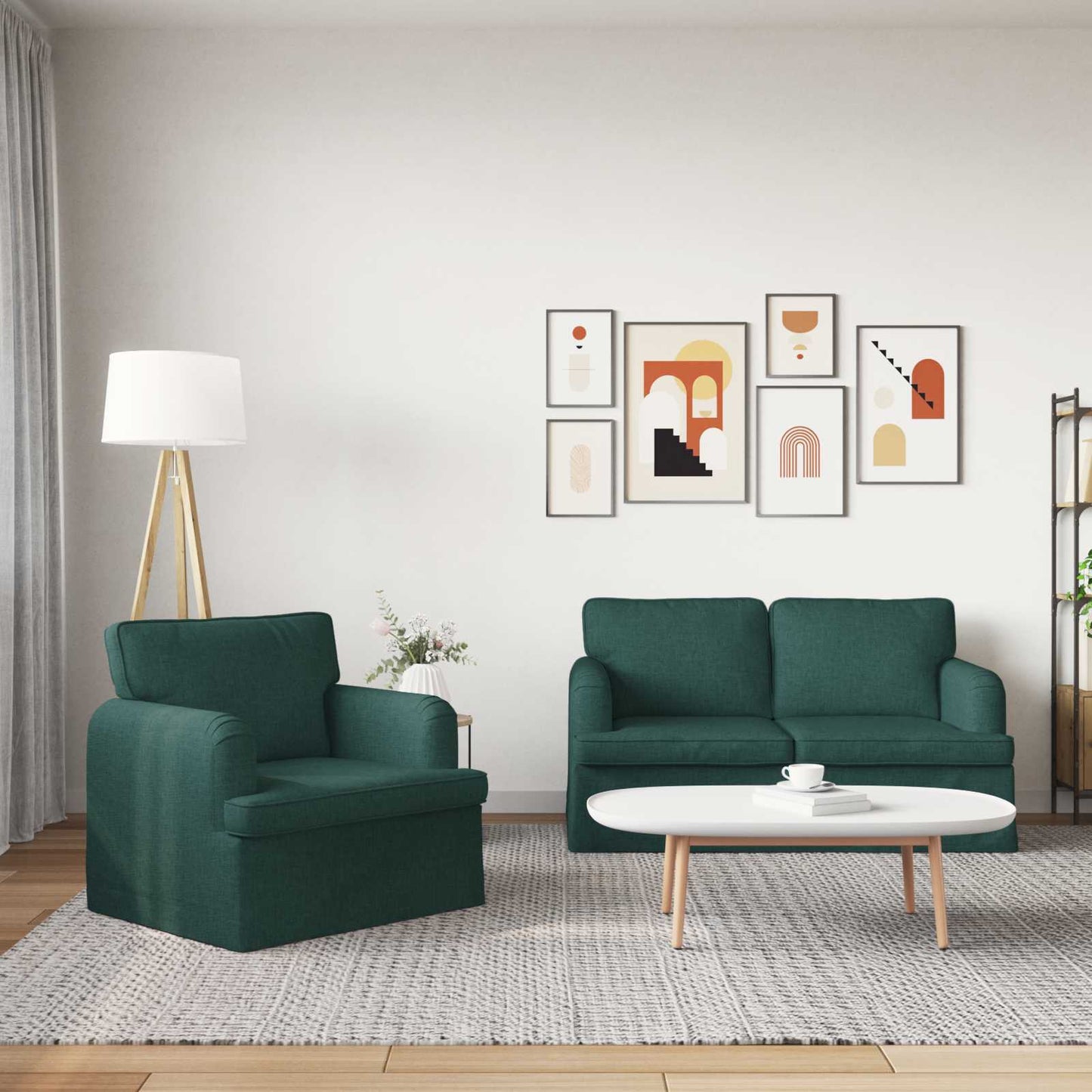 Set di divani 2 pcs Verde Scuro 144 x 80 x 85 cm Tessuto