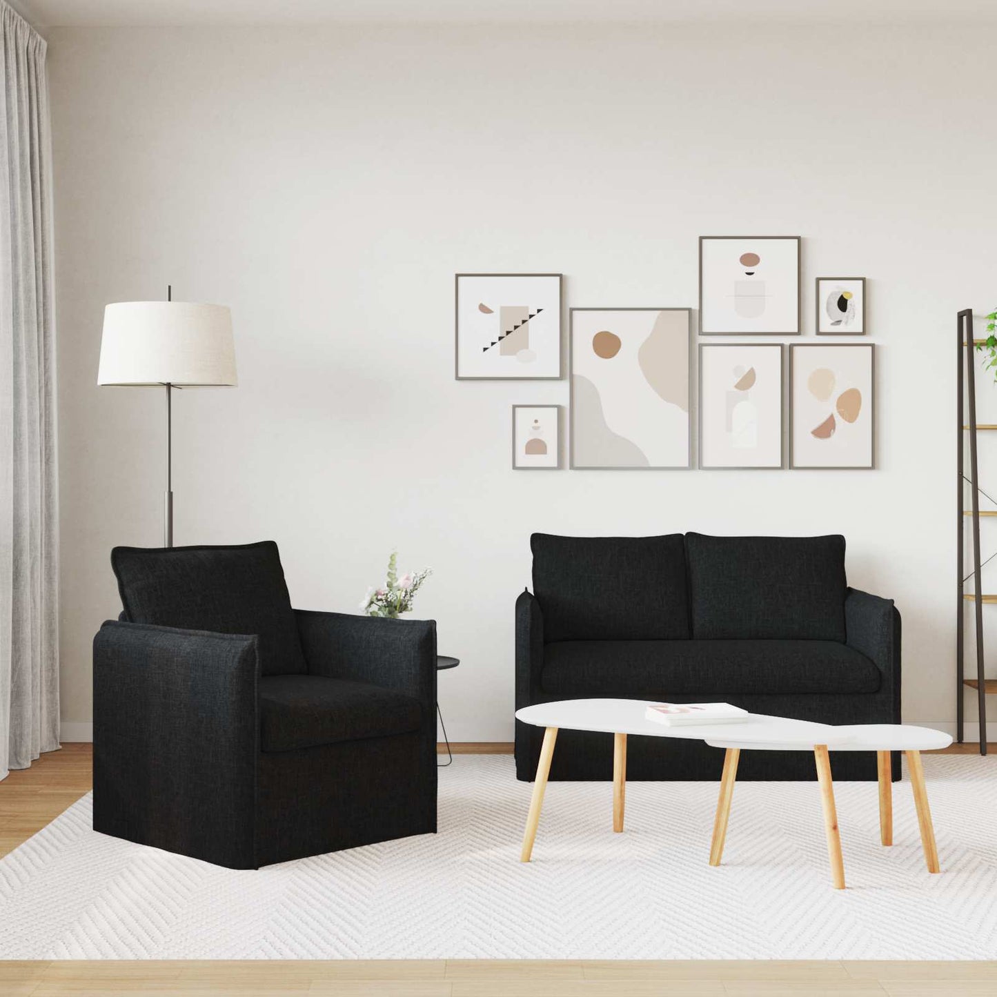 Set di divani 2 pcs Nero 196 x 82 x 85 cm Tessuto