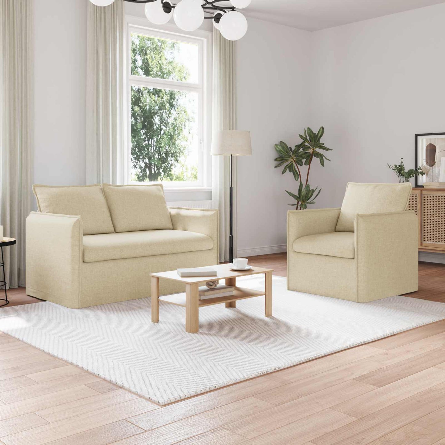 Set di divani 2 pcs Crema 196 x 82 x 85 cm Tessuto