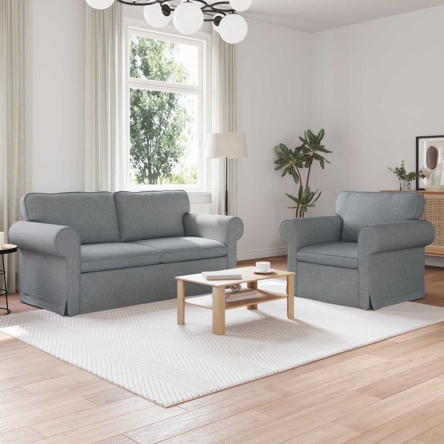 Set di divani 2 pcs Grigio chiaro 175 x 82 x 80 cm Tessuto