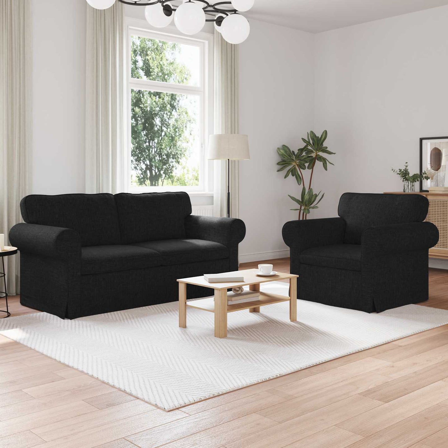 Set di divani 2 pcs Nero 175 x 82 x 80 cm Tessuto