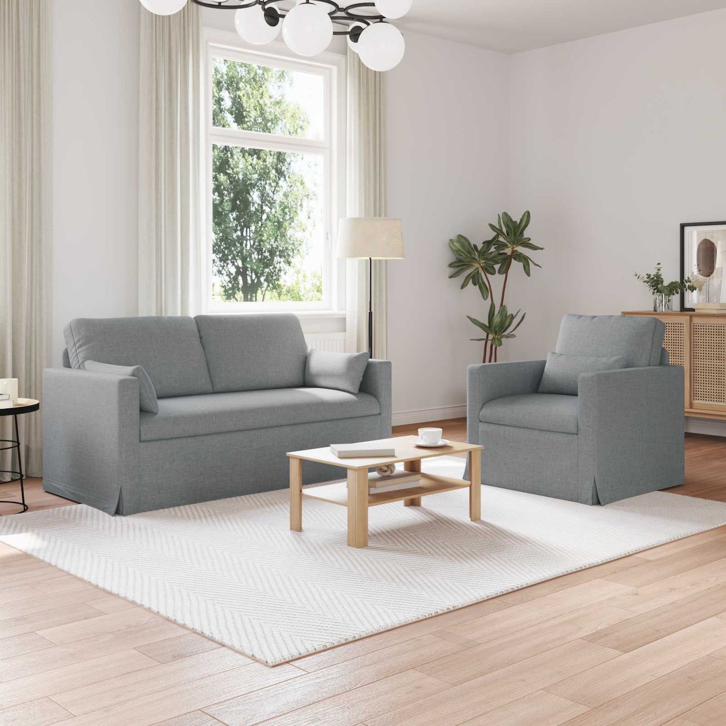 Set di divani 2 pcs Grigio chiaro 158 x 78 x 80 cm Tessuto