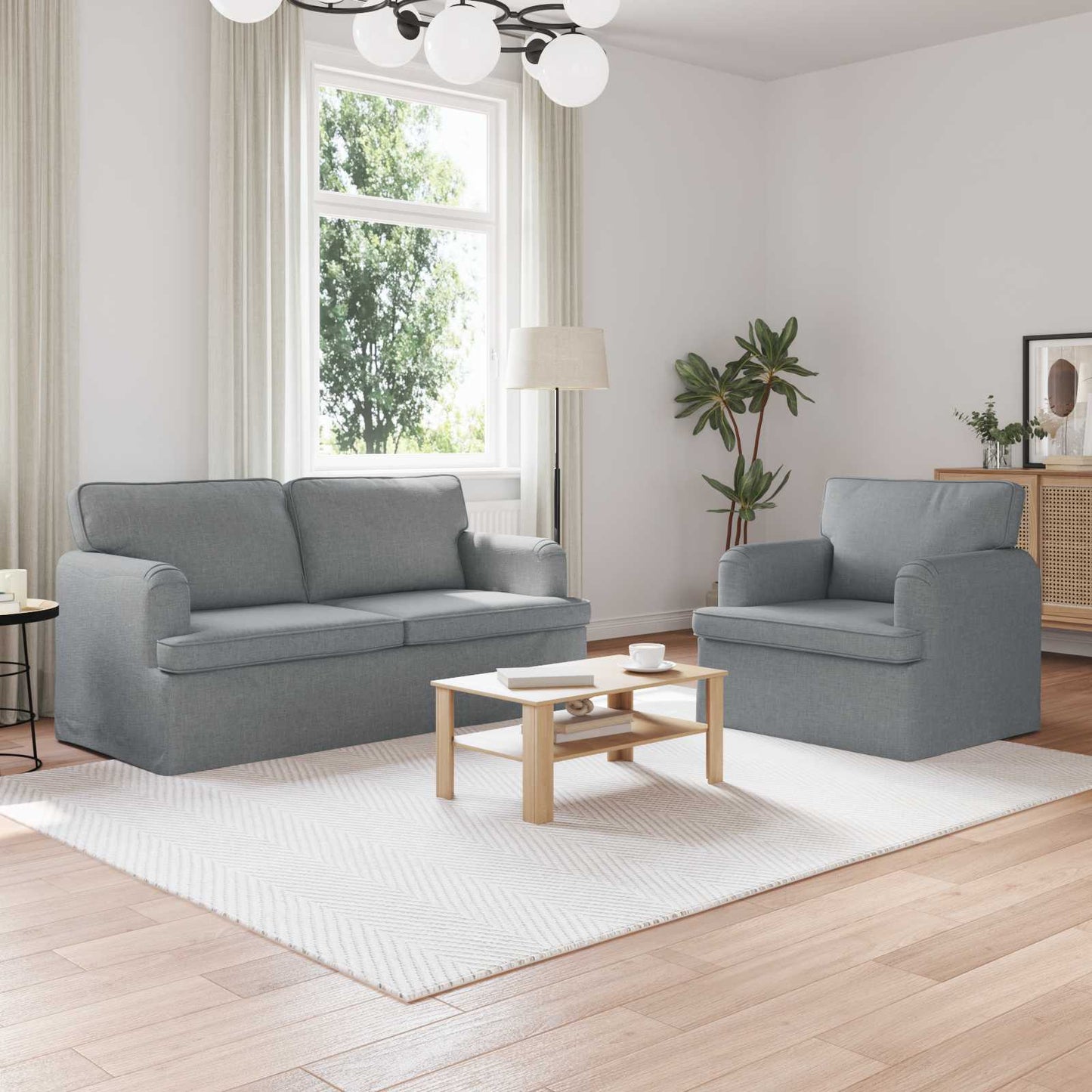 Set di divani 2 pcs Grigio chiaro 162 x 80 x 85 cm Tessuto
