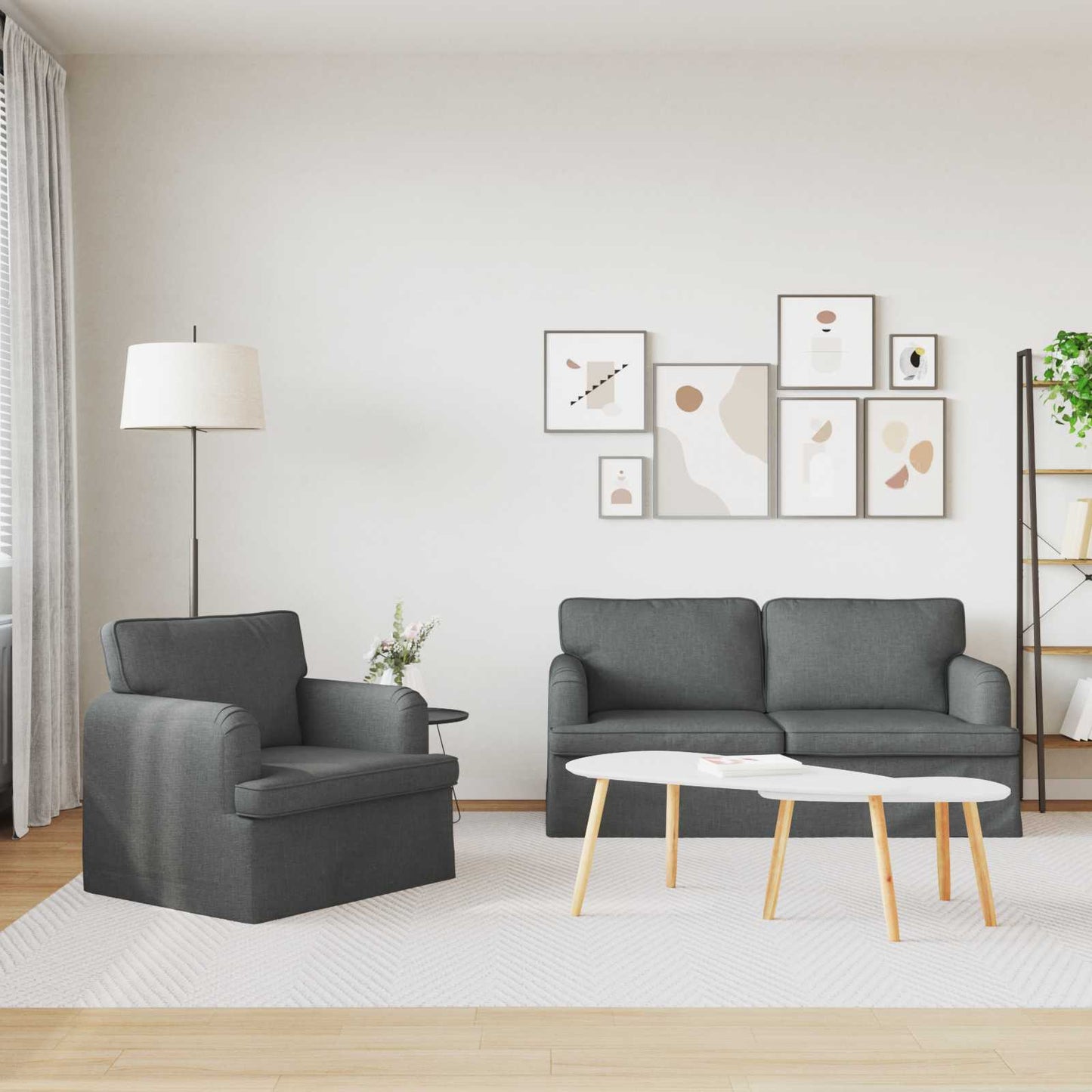 Set di divani 2 pcs Grigio scuro 162 x 80 x 85 cm Tessuto