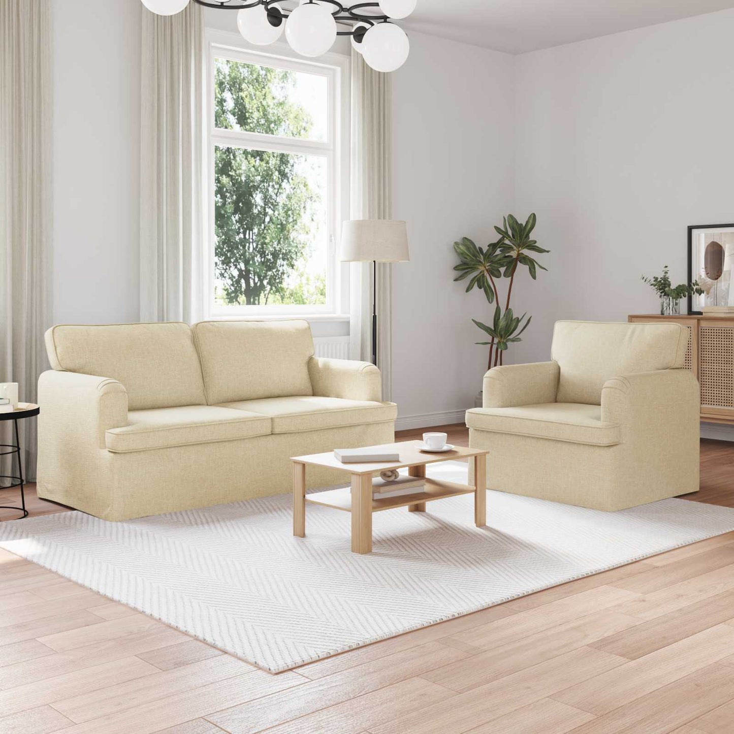 Set di divani 2 pcs Crema 162 x 80 x 85 cm Tessuto