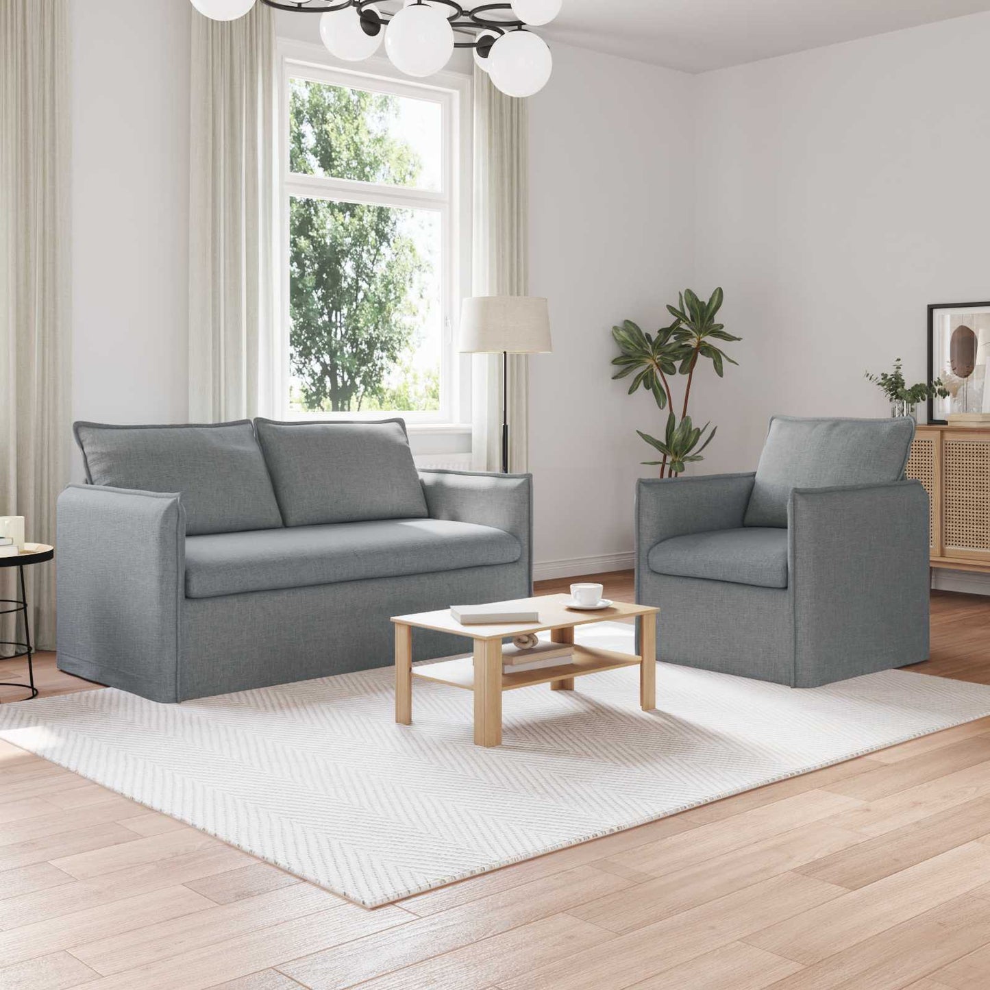 Set di divani 2 pcs Grigio chiaro 196 x 82 x 85 cm Tessuto