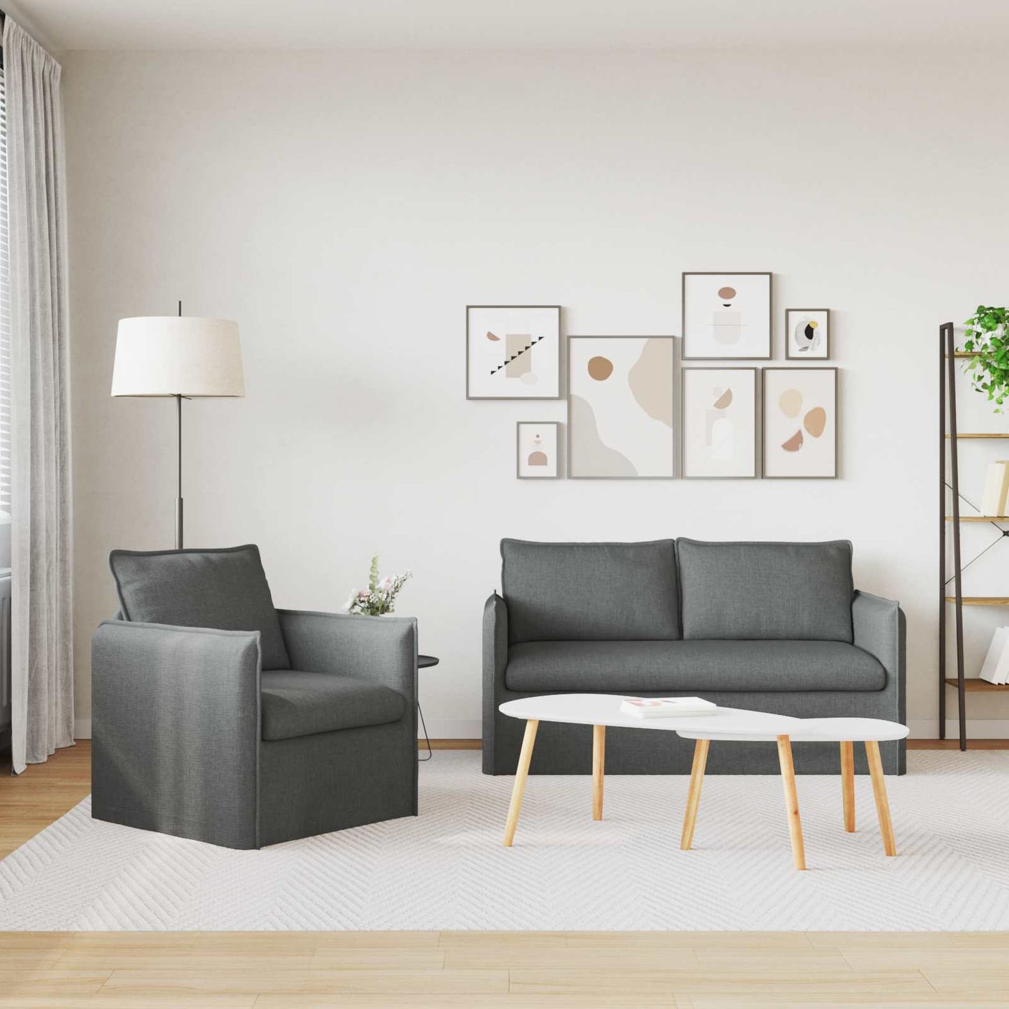 Set di divani 2 pcs Grigio scuro 196 x 82 x 85 cm Tessuto
