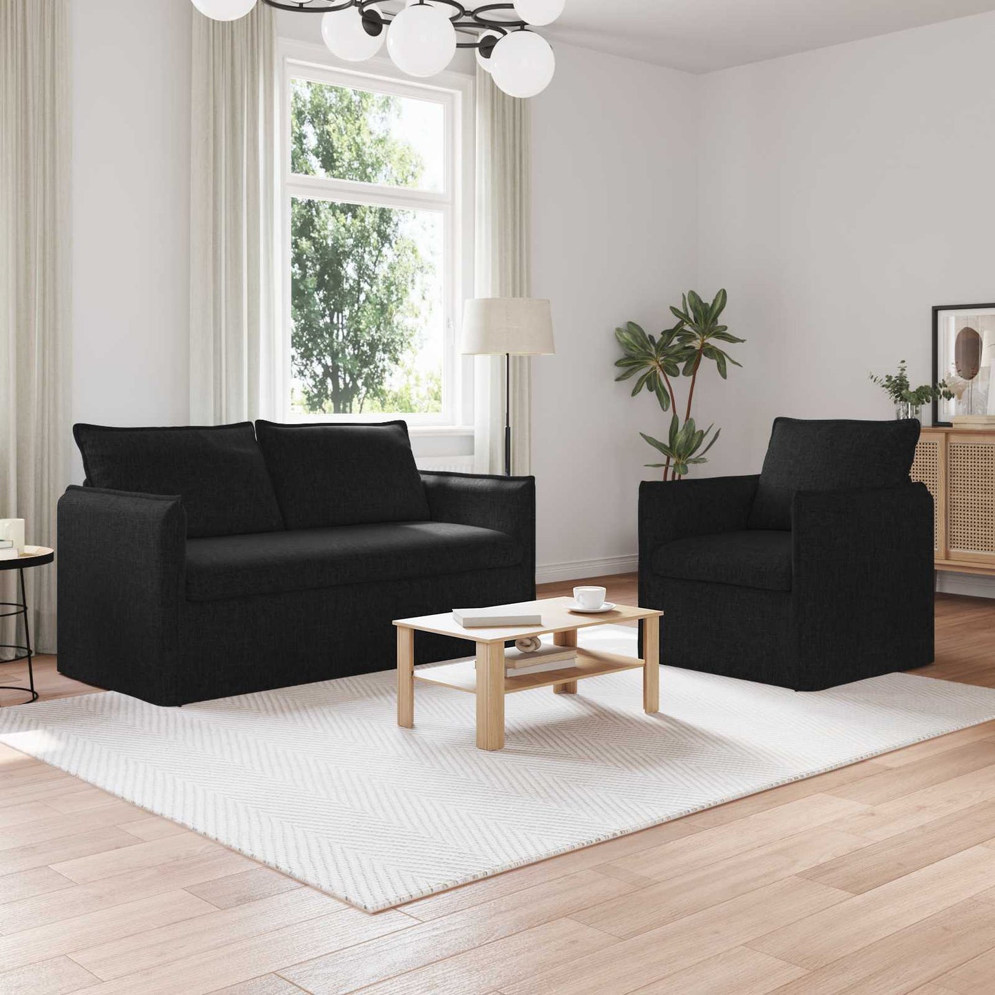 Set di divani 2 pcs Nero 196 x 82 x 85 cm Tessuto