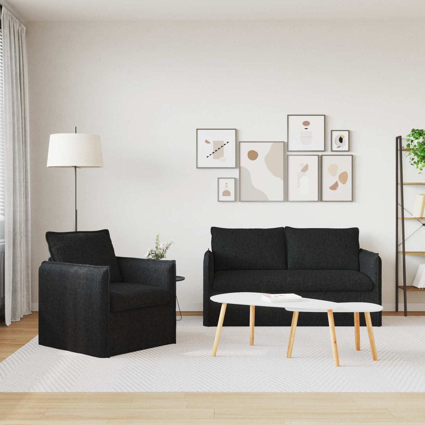 Set di divani 2 pcs Nero 196 x 82 x 85 cm Tessuto