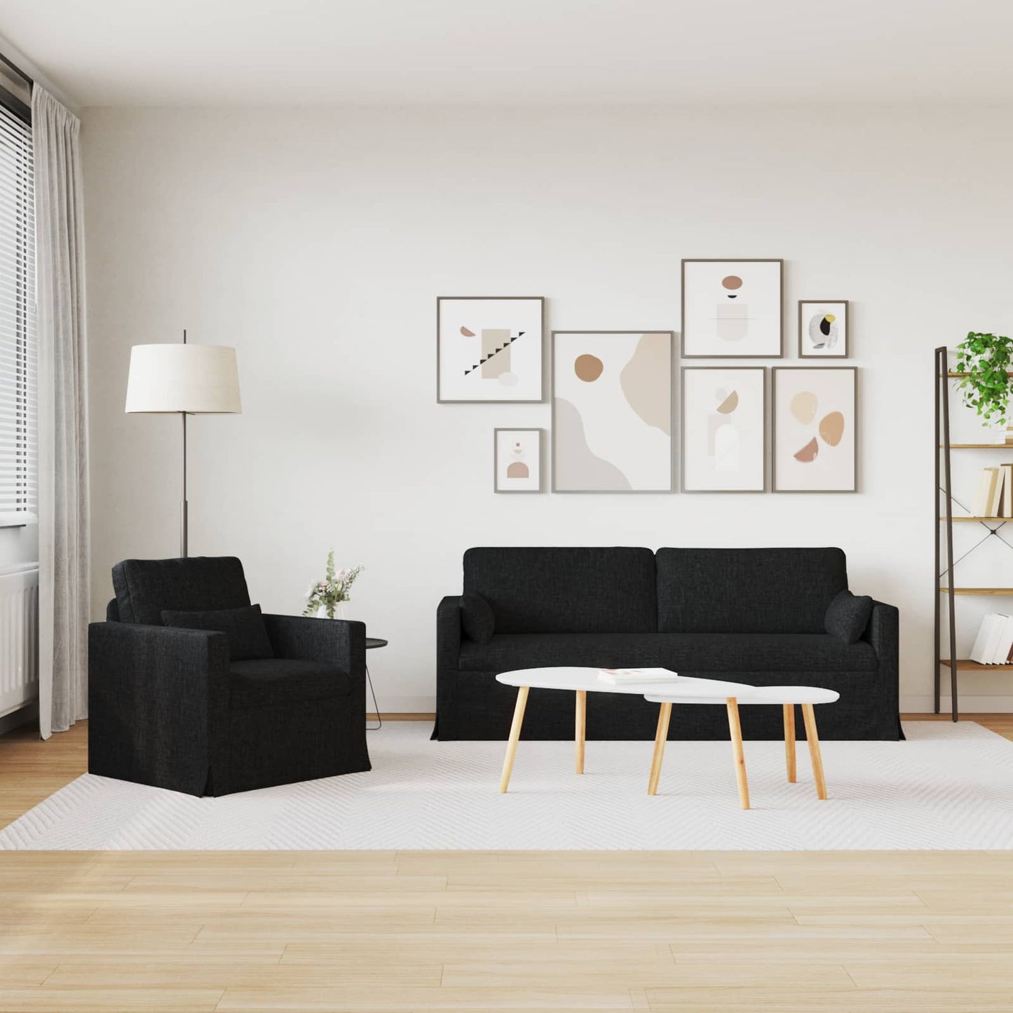 Set di divani 2 pcs Nero 198 x 78 x 80 cm Tessuto