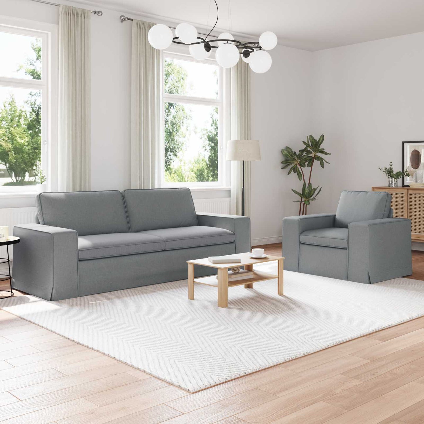Set di divani 2 pcs Grigio chiaro 182 x 80 x 82 cm Tessuto