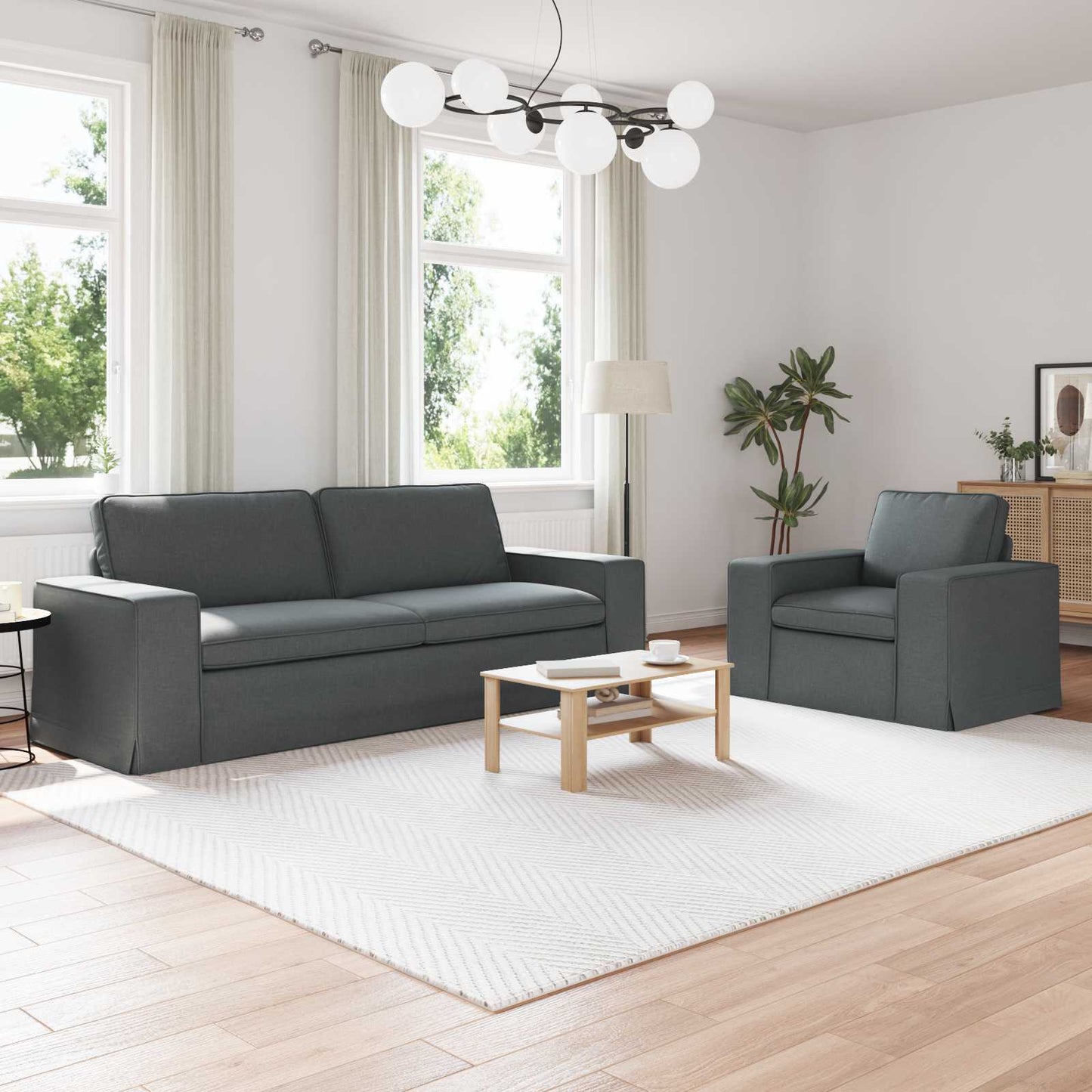 Set di divani 2 pcs Grigio scuro 182 x 80 x 82 cm Tessuto