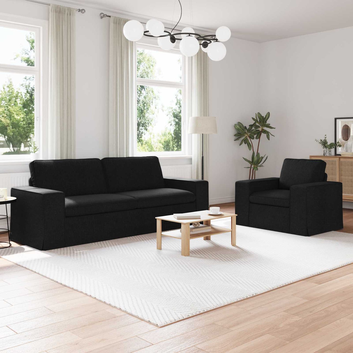 Set di divani 2 pcs Nero 182 x 80 x 82 cm Tessuto