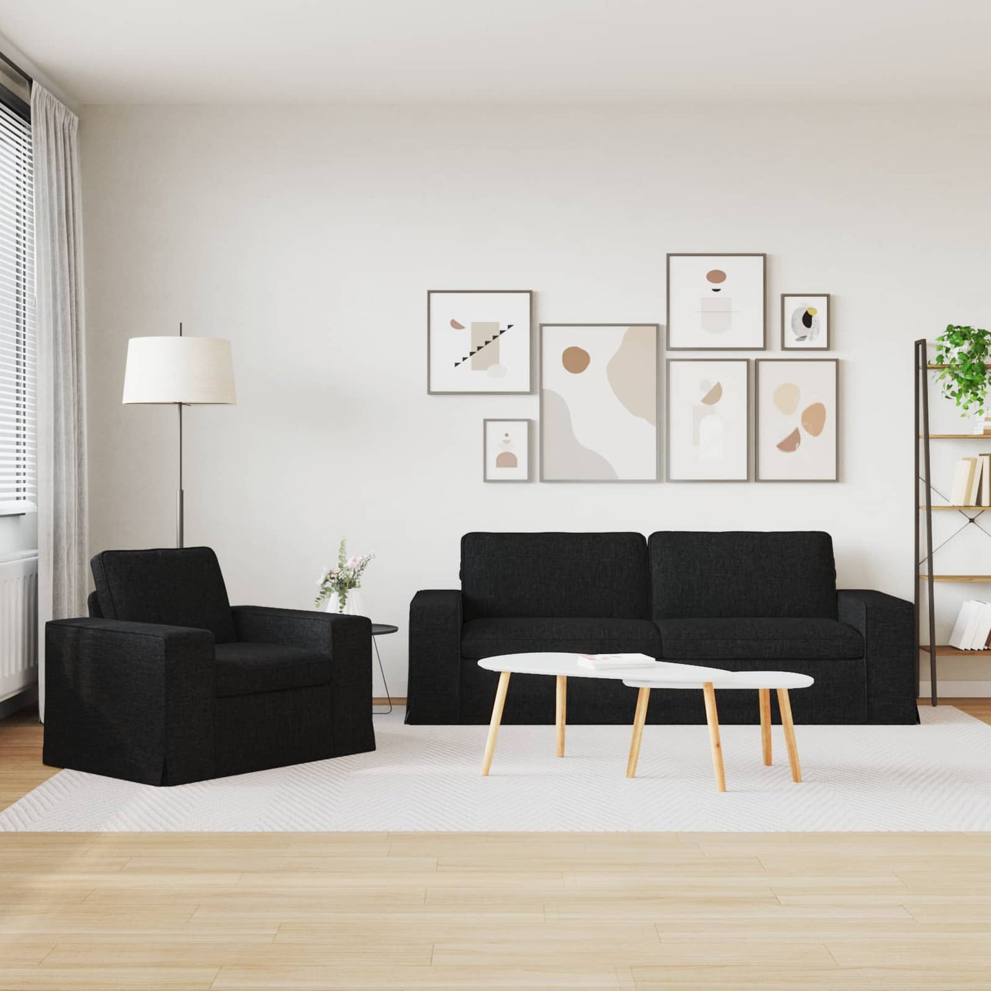 Set di divani 2 pcs Nero 182 x 80 x 82 cm Tessuto