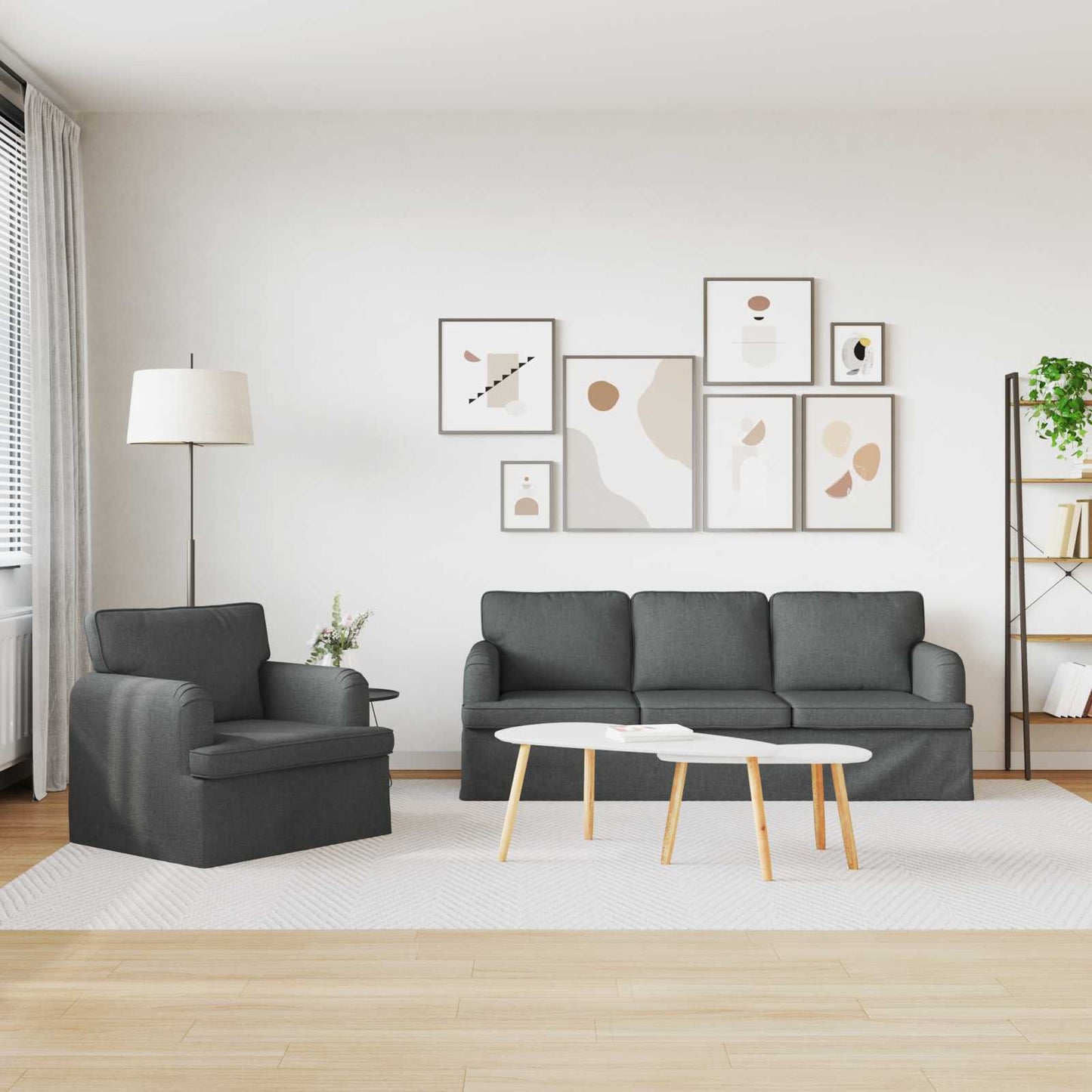 Set di divani 2 pcs Grigio scuro 144 x 80 x 85 cm Tessuto