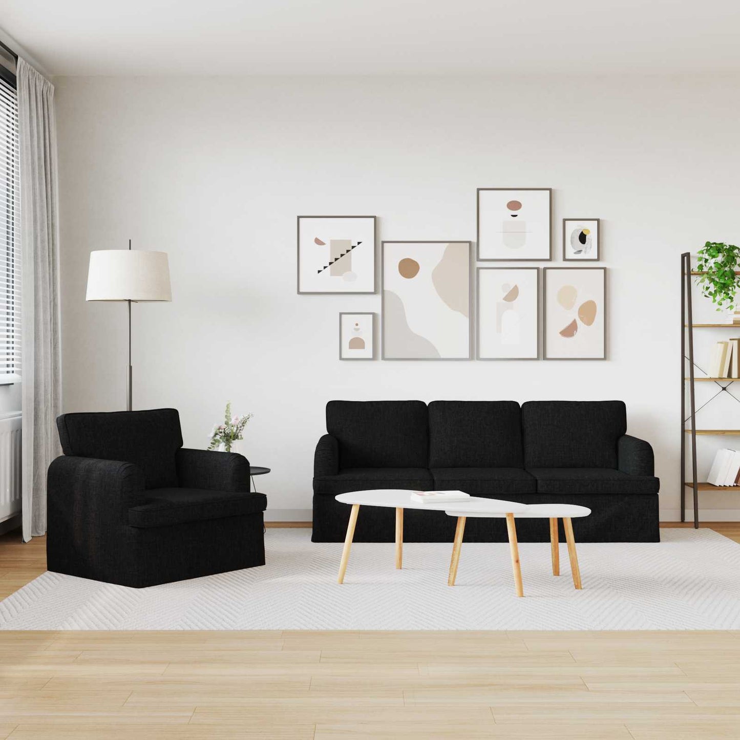 Set di divani 2 pcs Nero 144 x 80 x 85 cm Tessuto