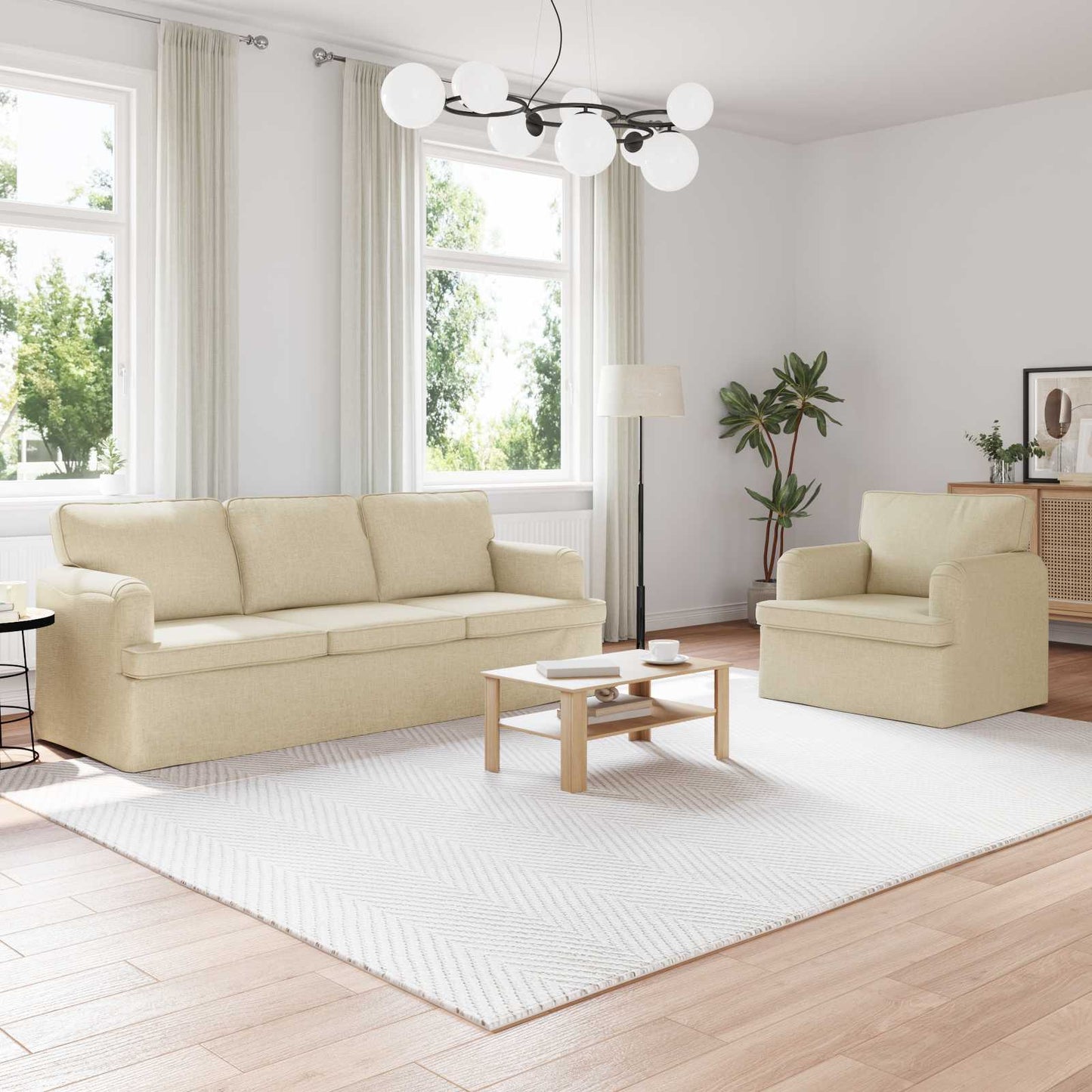 Set di divani 2 pcs Crema 144 x 80 x 85 cm Tessuto