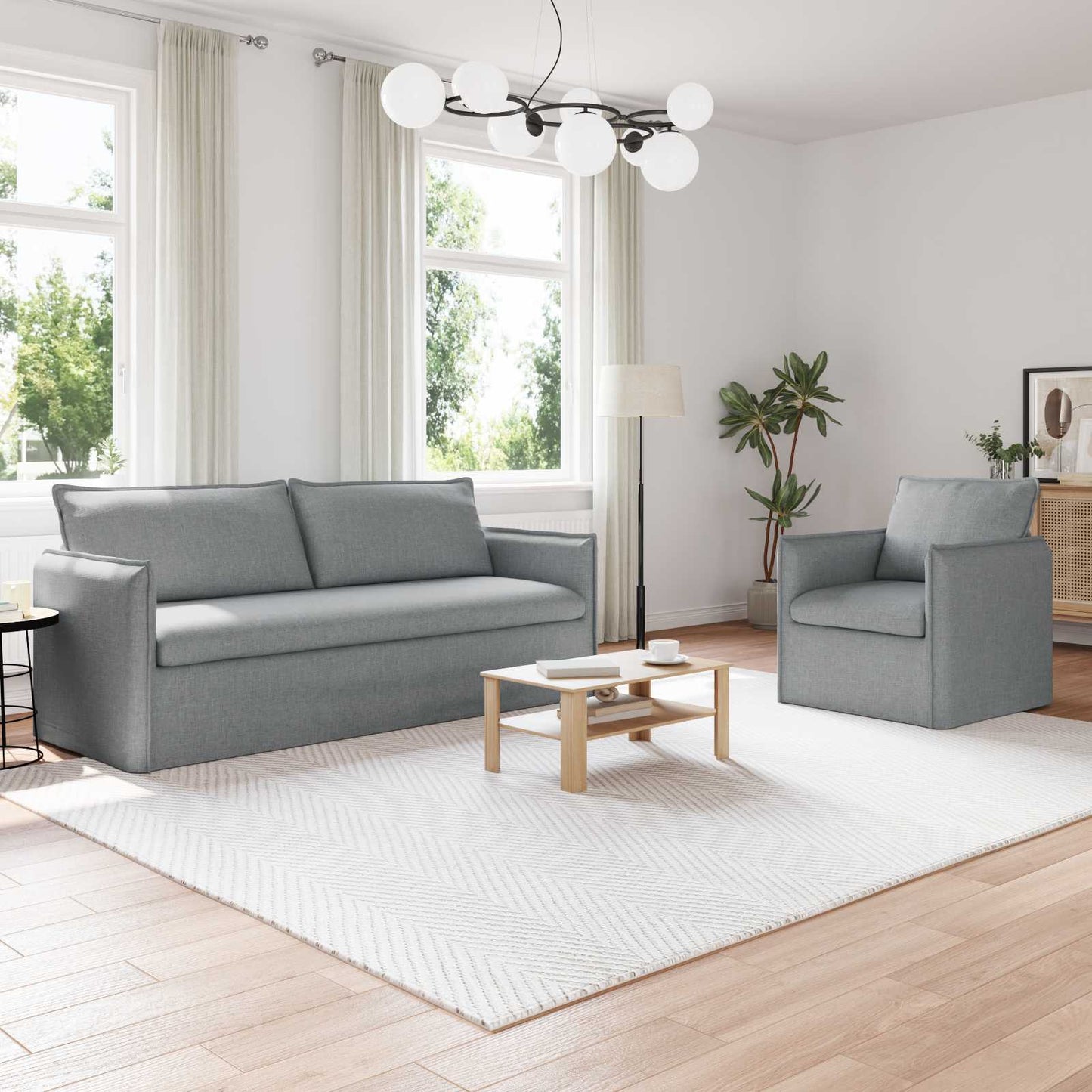 Set di divani 2 pcs Grigio chiaro 196 x 82 x 85 cm Tessuto