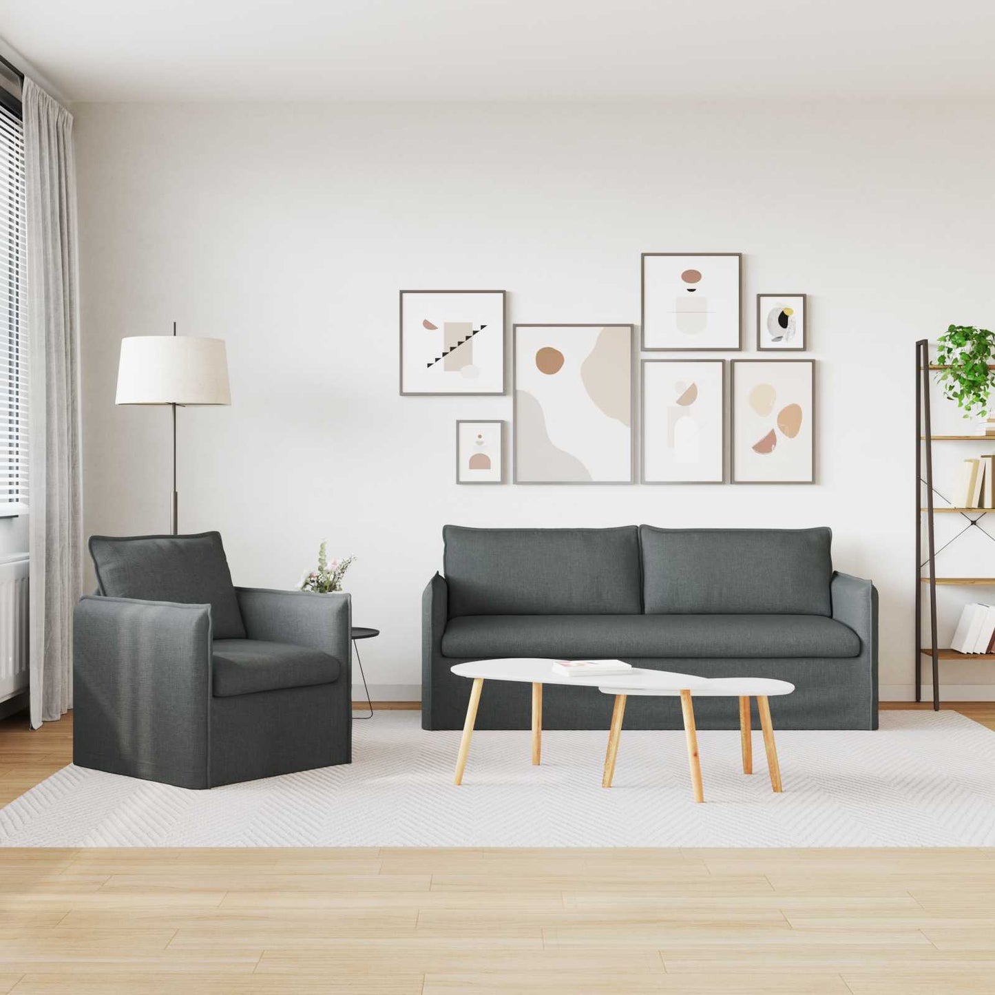 Set di divani 2 pcs Grigio scuro 196 x 82 x 85 cm Tessuto